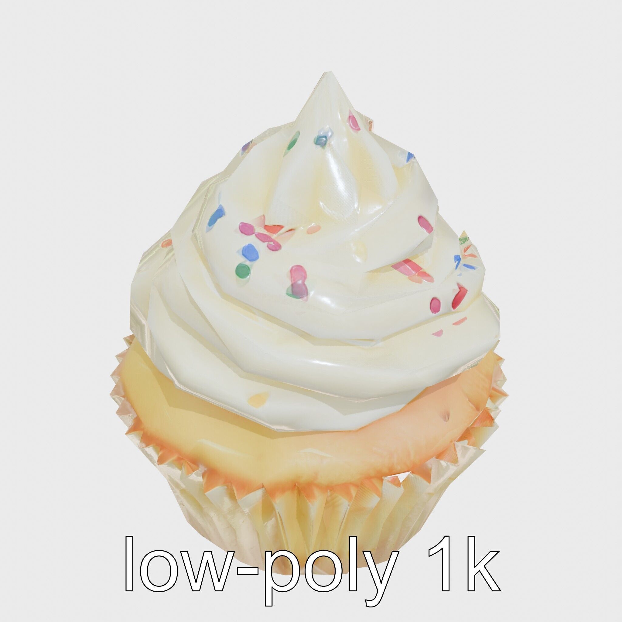 Realistic Vanilla Cupcake with Cream Swirls and Sprinkles Low-poly 3D model_13