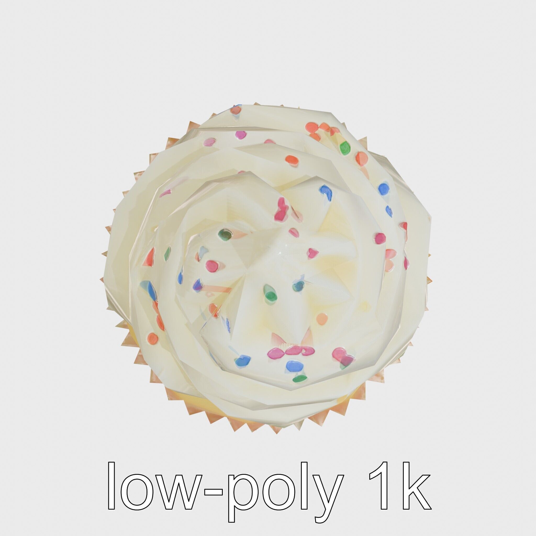 Realistic Vanilla Cupcake with Cream Swirls and Sprinkles Low-poly 3D model_27