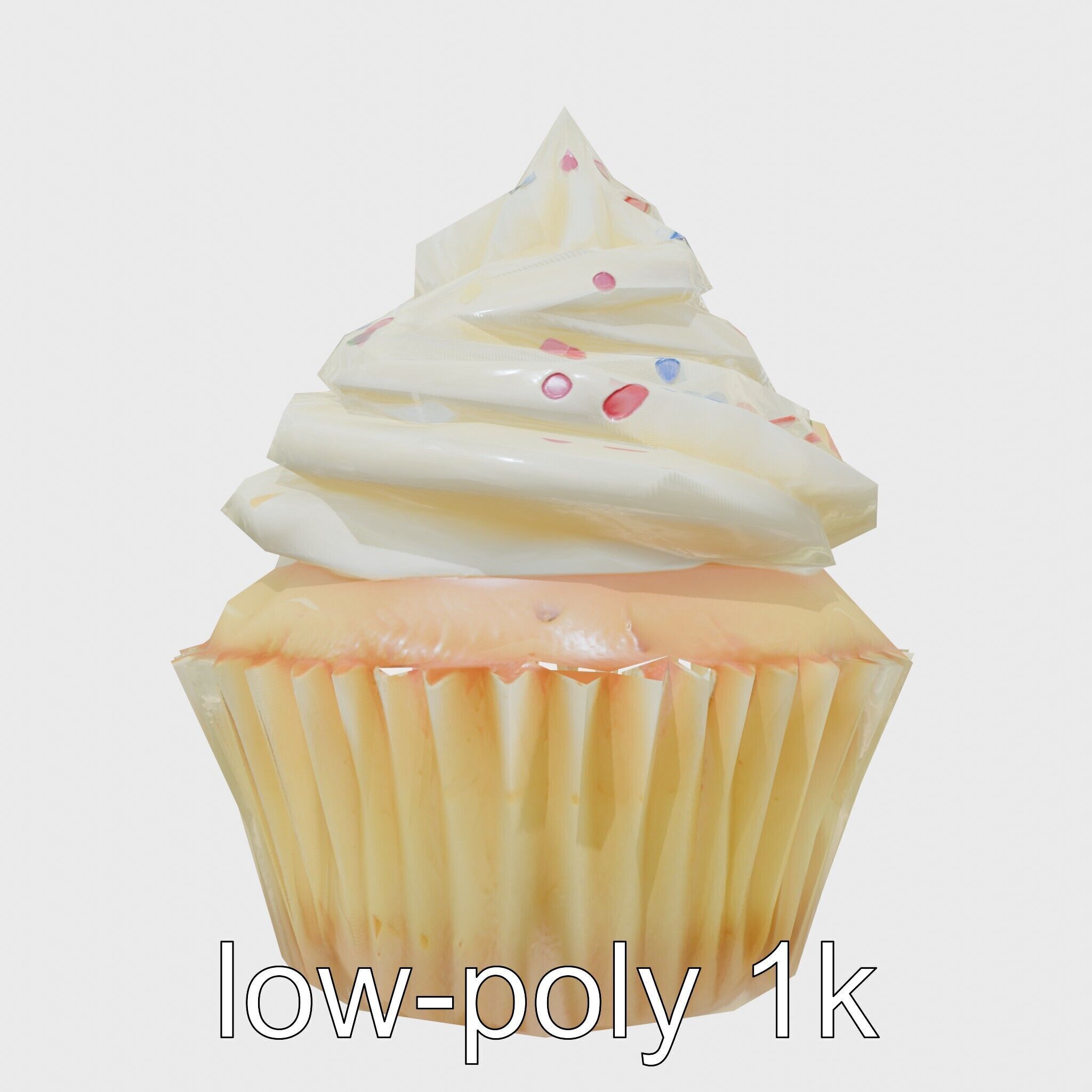 Realistic Vanilla Cupcake with Cream Swirls and Sprinkles Low-poly 3D model_22