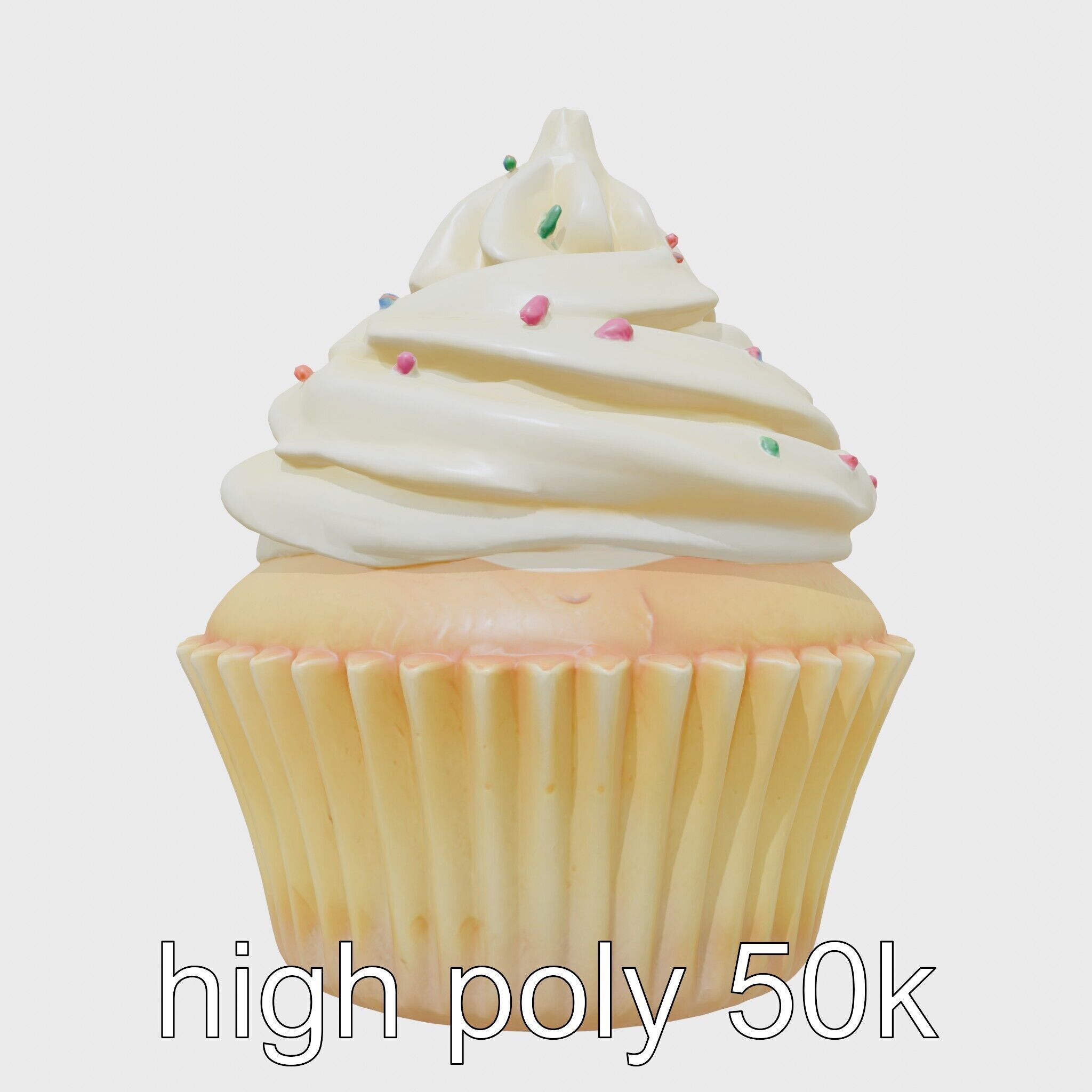 Realistic Vanilla Cupcake with Cream Swirls and Sprinkles Low-poly 3D model_31
