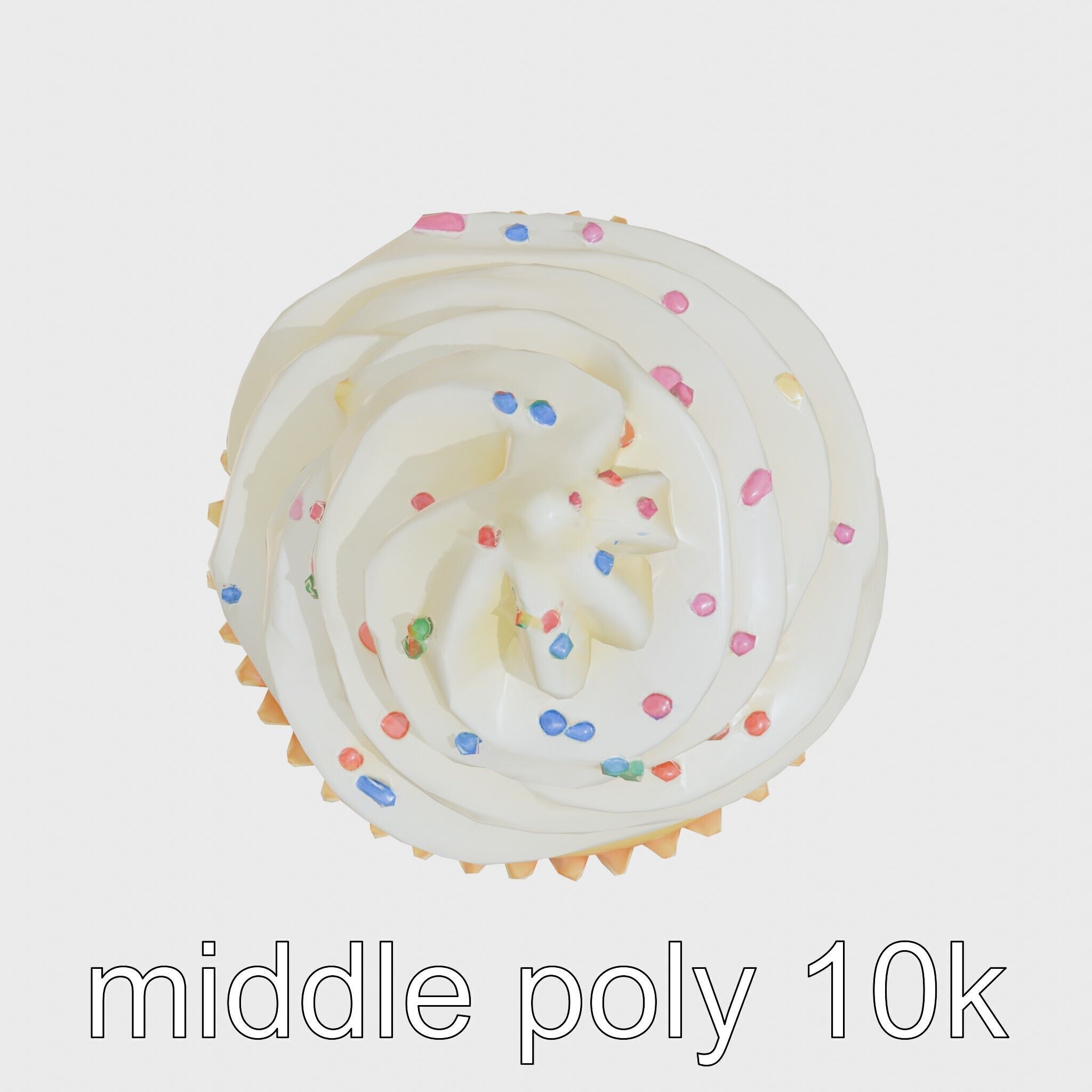 Realistic Vanilla Cupcake with Cream Swirls and Sprinkles Low-poly 3D model_16