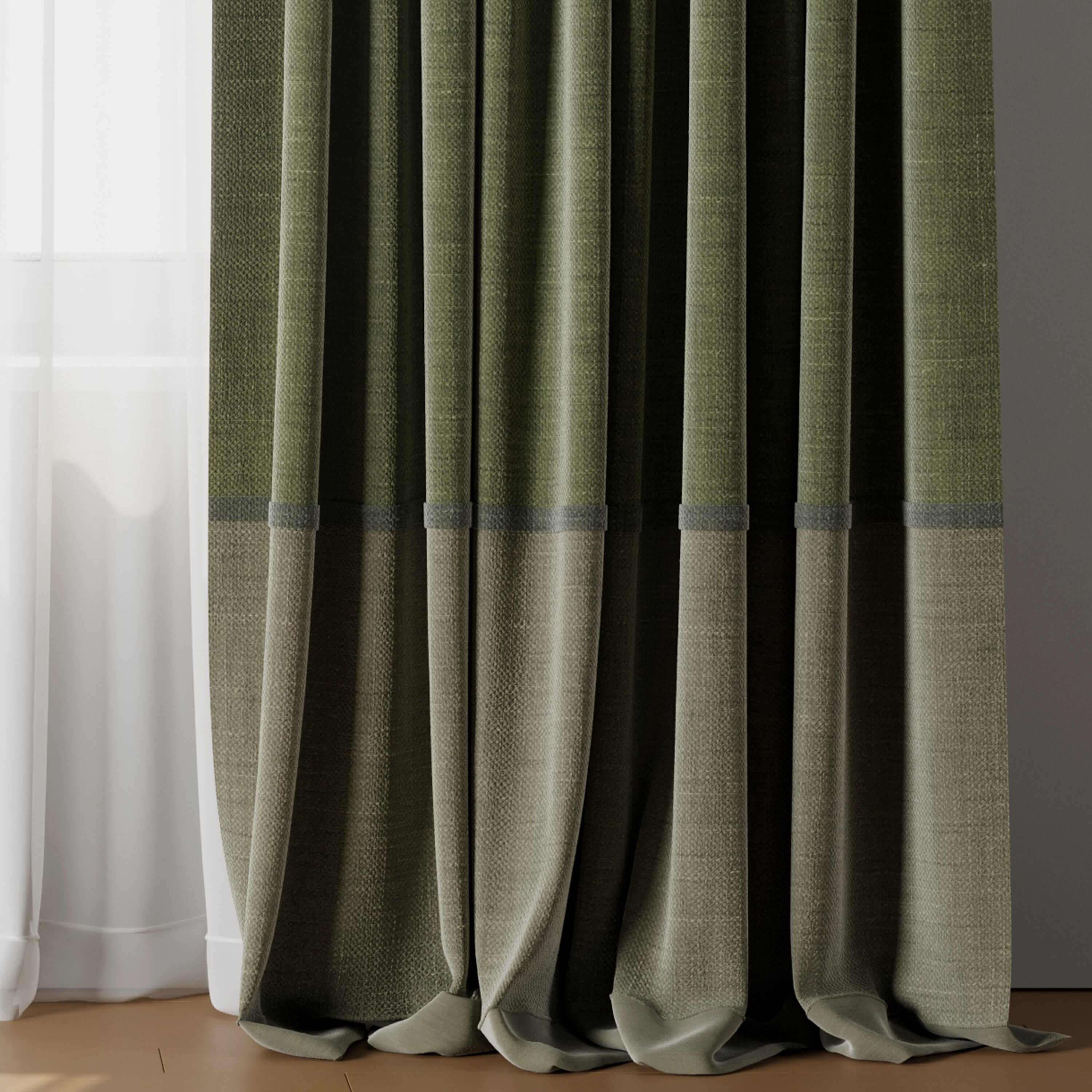 Curtain with rod 19 Green curtain HBH Low-poly 3D model_5
