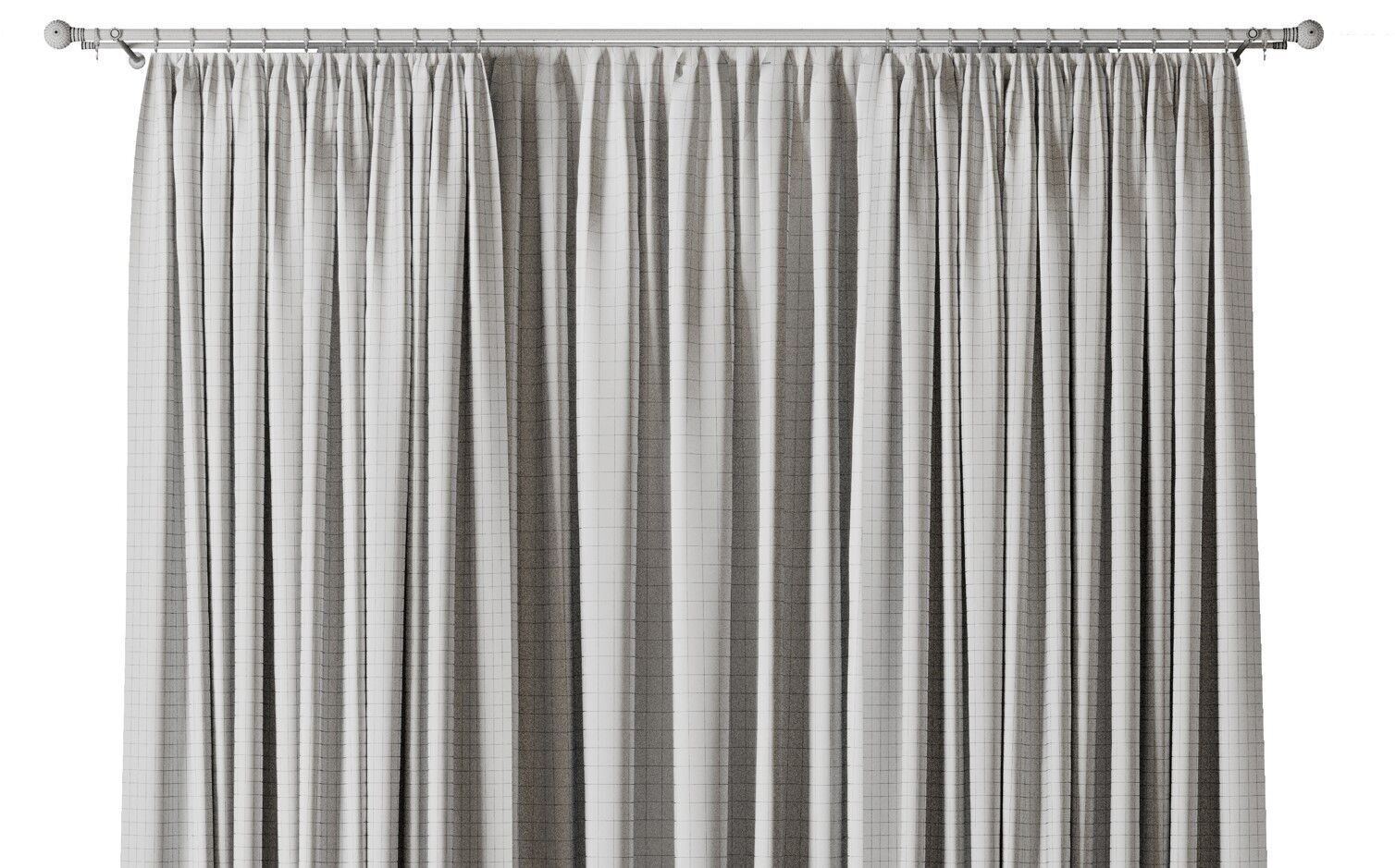 Curtain with rod 19 Green curtain HBH Low-poly 3D model_7