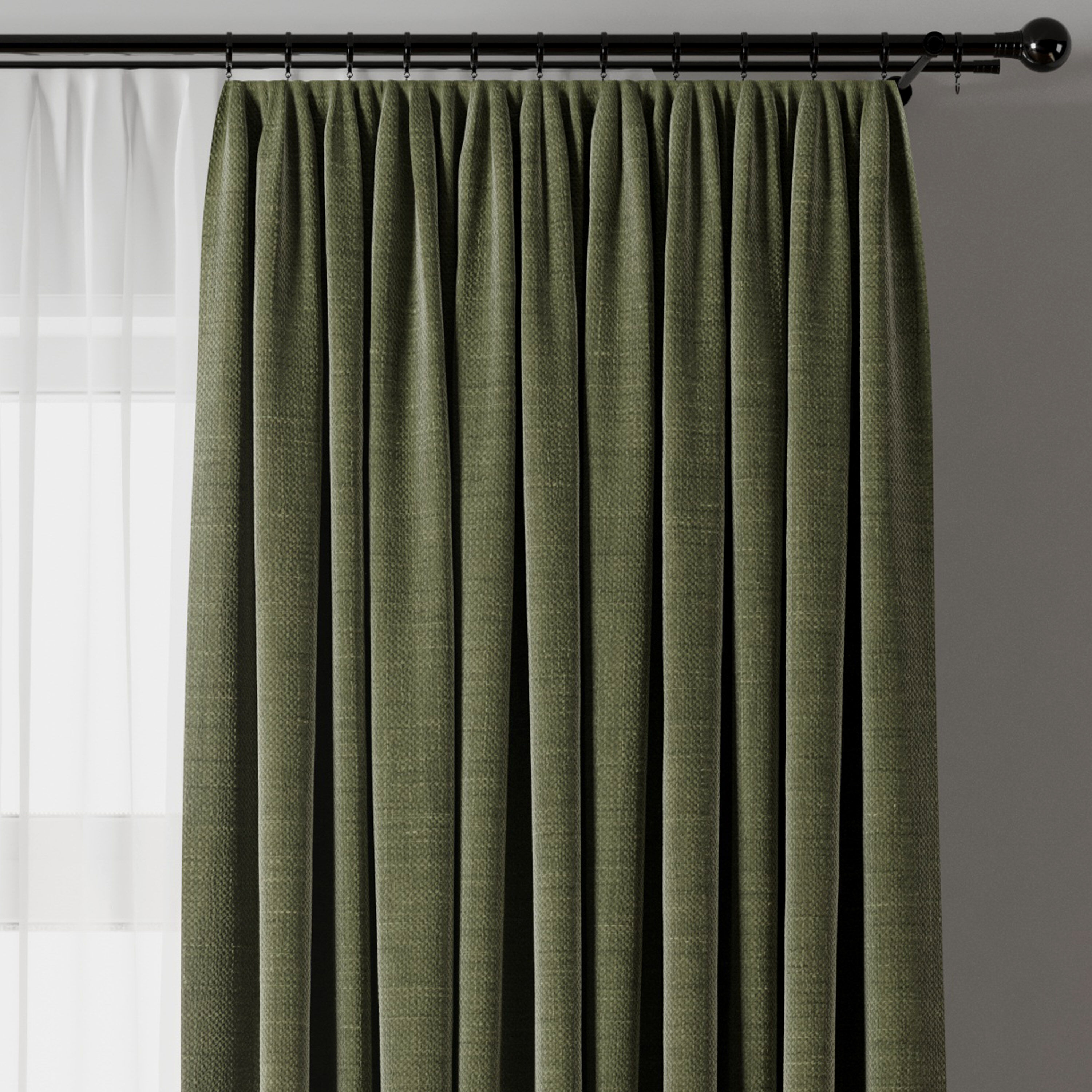 Curtain with rod 19 Green curtain HBH Low-poly 3D model_4