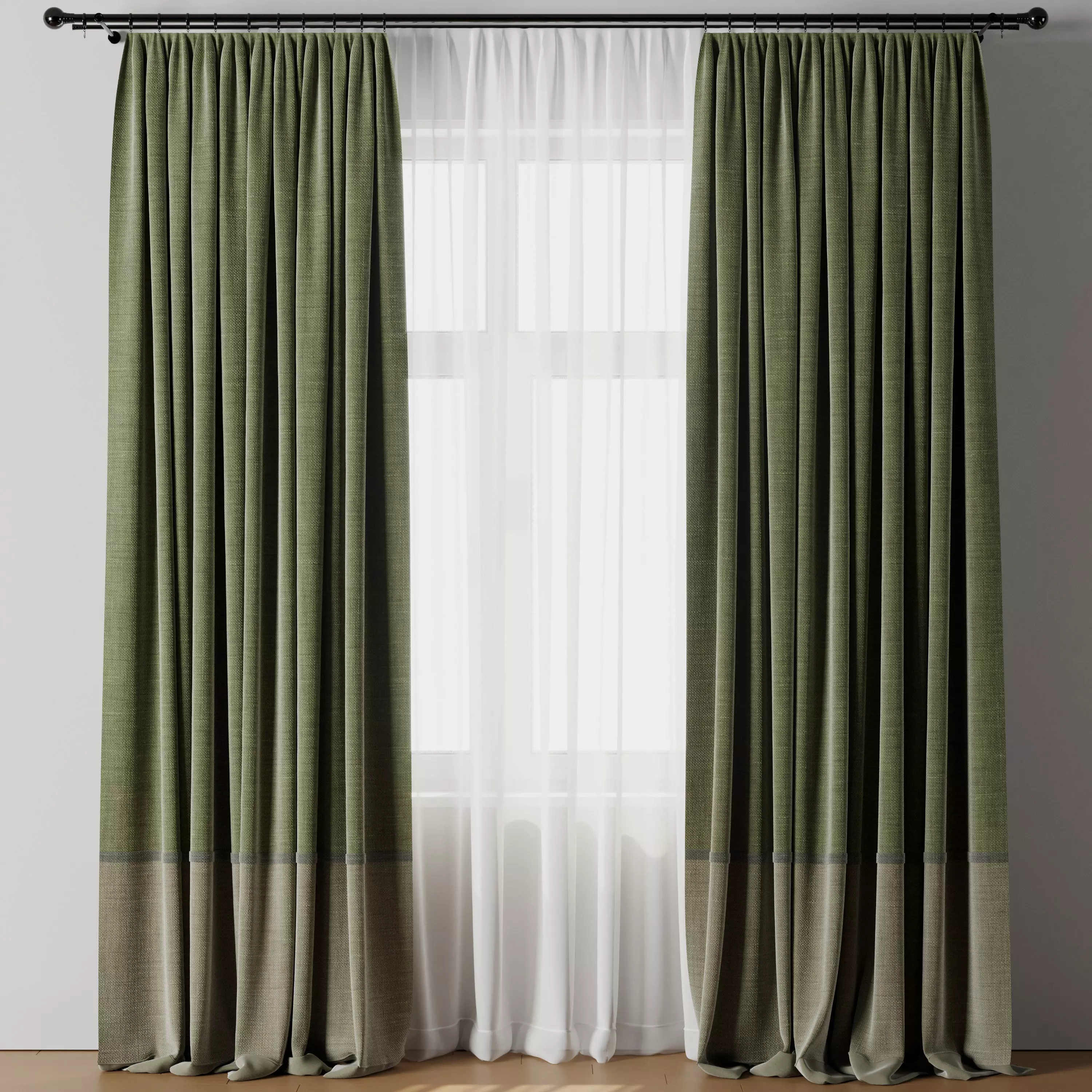 Curtain with rod 19 Green curtain HBH Low-poly 3D model_0