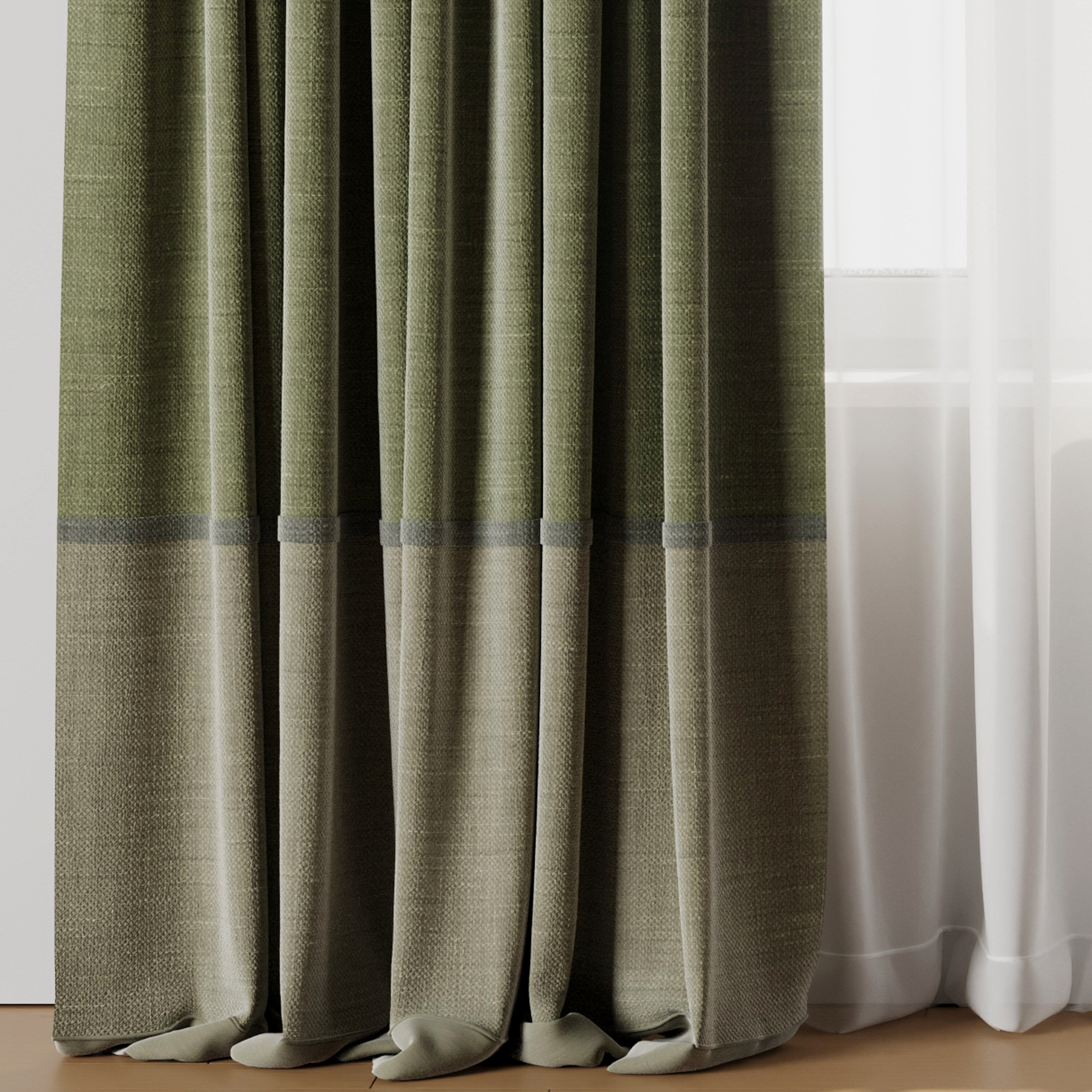 Curtain with rod 19 Green curtain HBH Low-poly 3D model_2