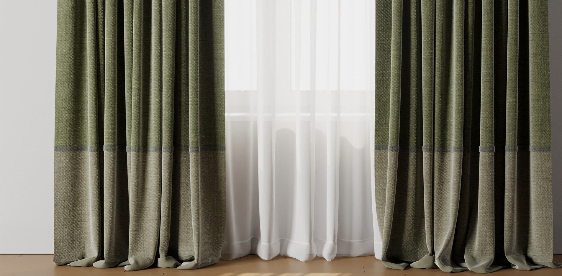 Curtain with rod 19 Green curtain HBH Low-poly 3D model_9