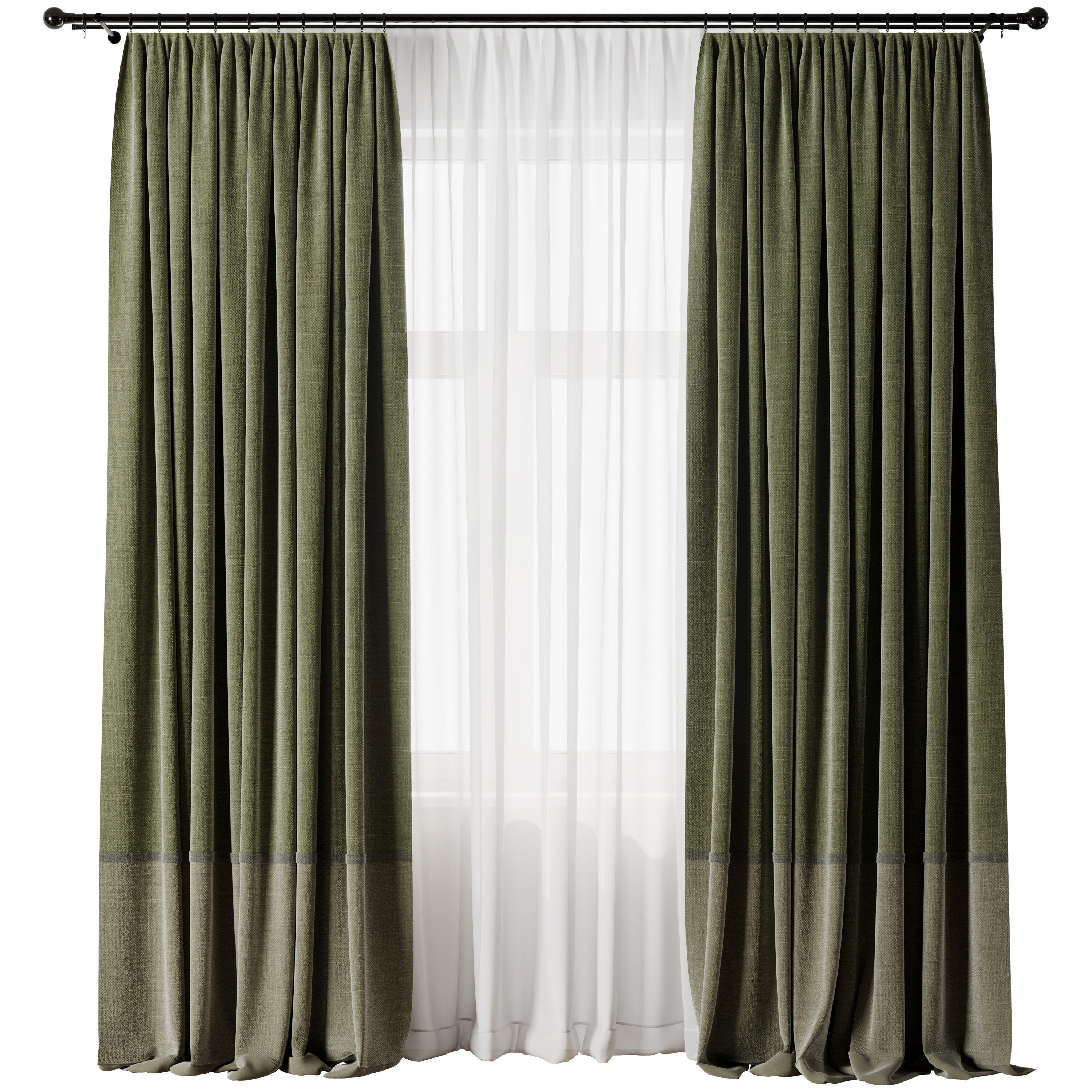 Curtain with rod 19 Green curtain HBH Low-poly 3D model_1