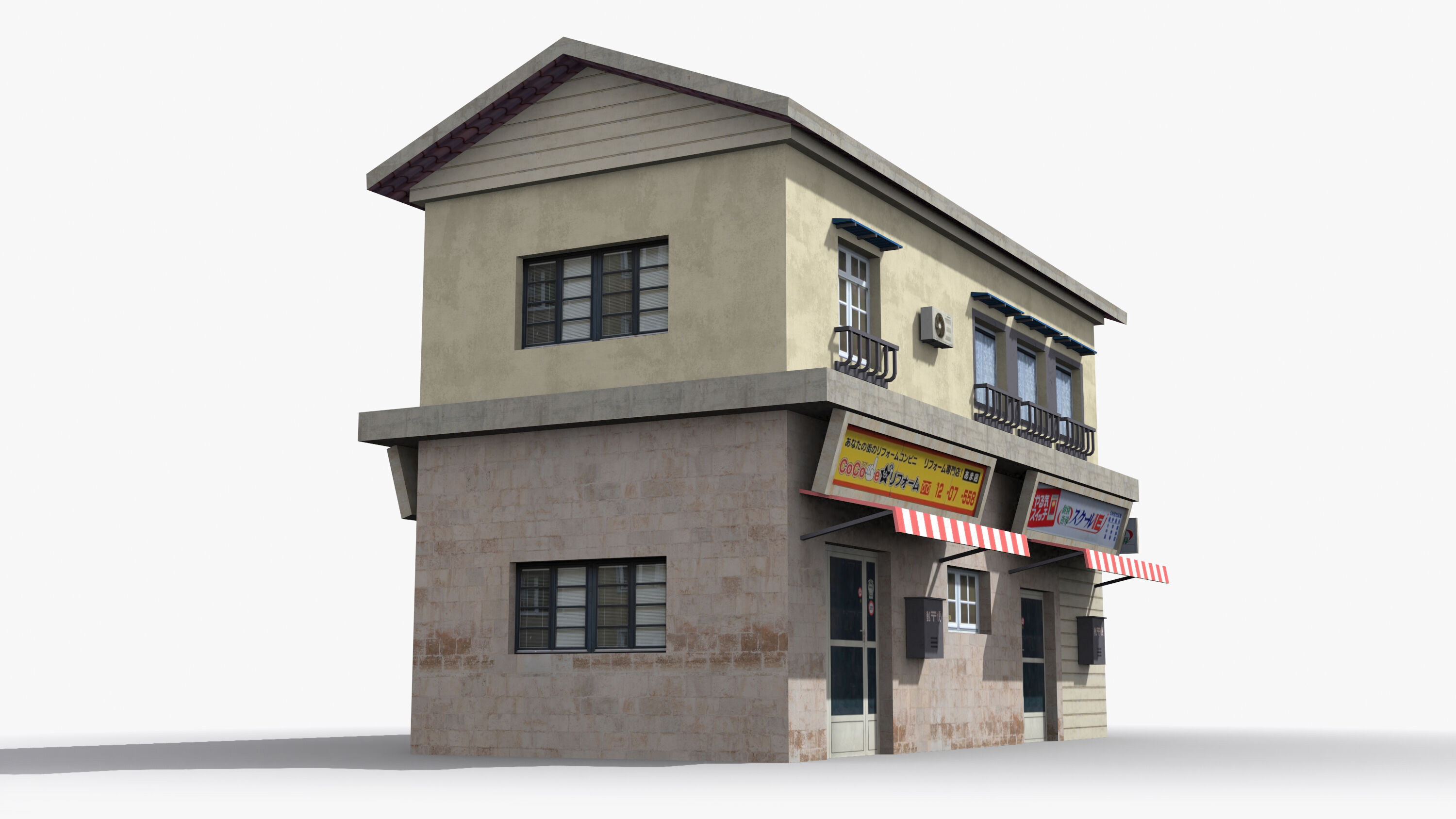 Japanese House x3 Low-poly 3D model_4