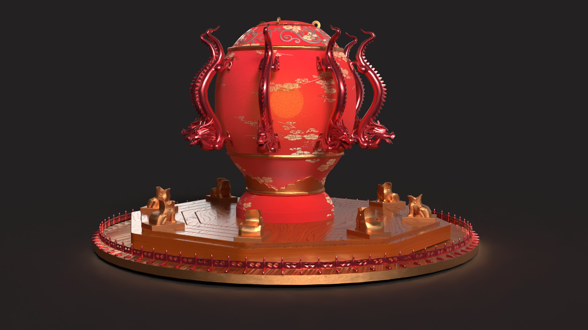 Chinese  dragon and toad figure  Low-poly 3D model_6