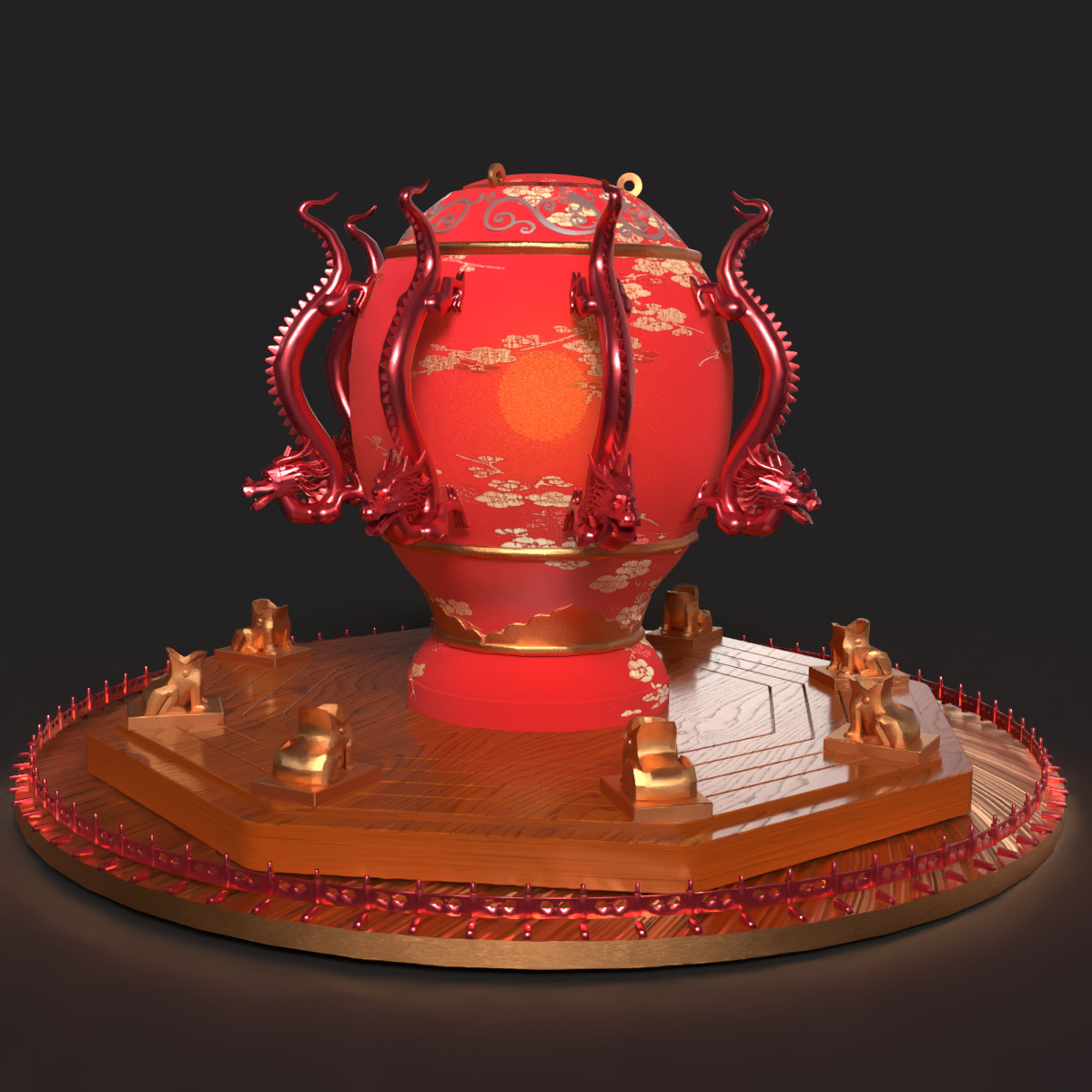 Chinese  dragon and toad figure  Low-poly 3D model_12