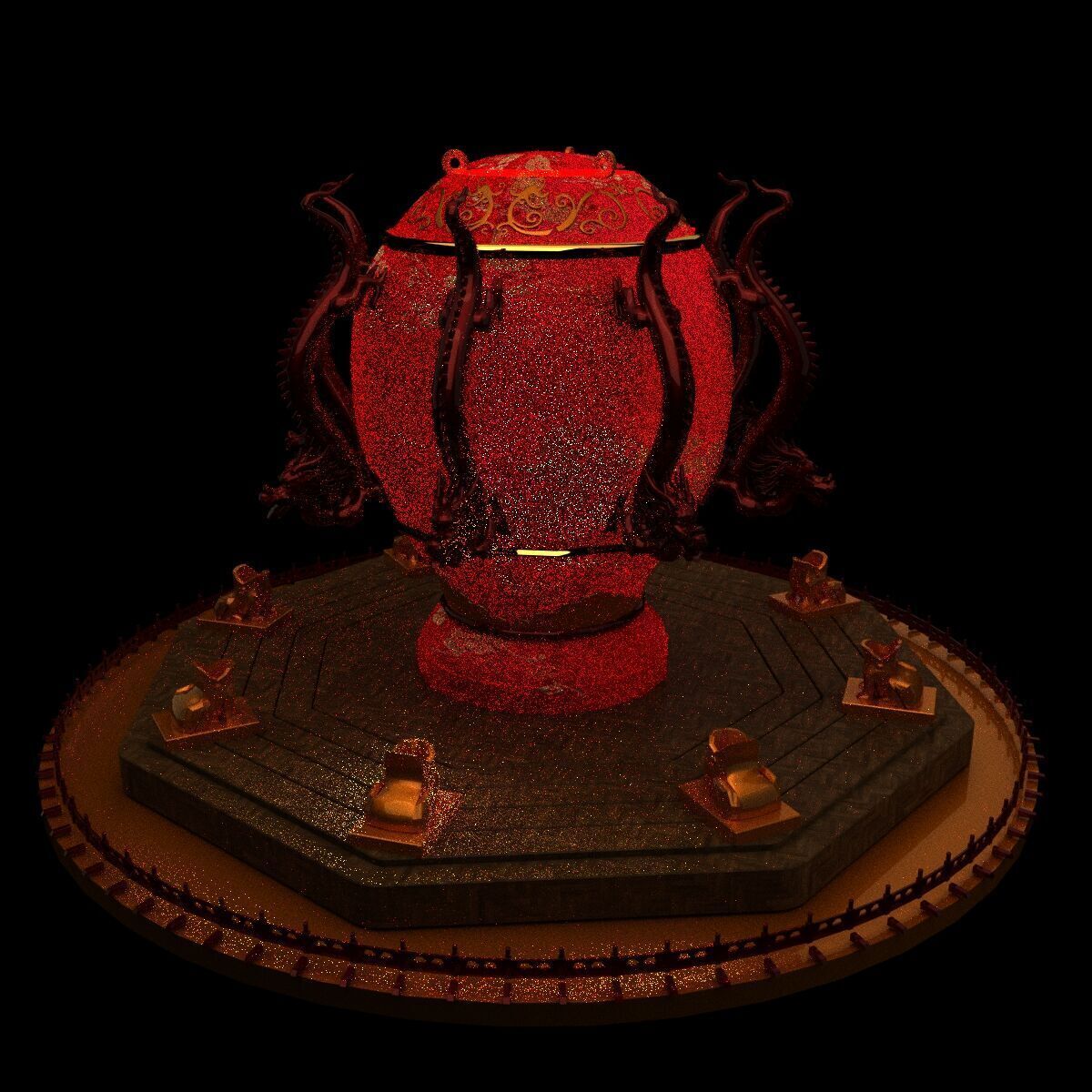 Chinese  dragon and toad figure  Low-poly 3D model_11