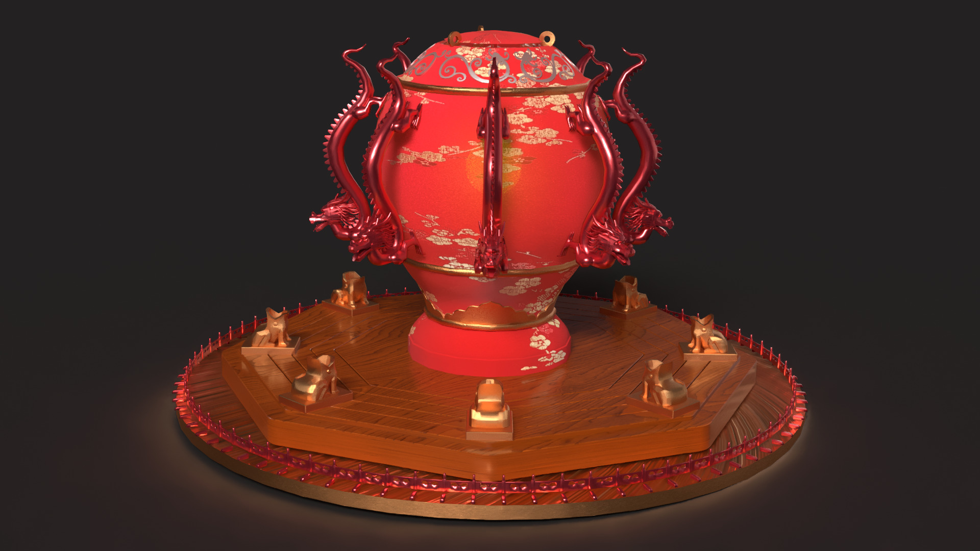 Chinese  dragon and toad figure  Low-poly 3D model_2