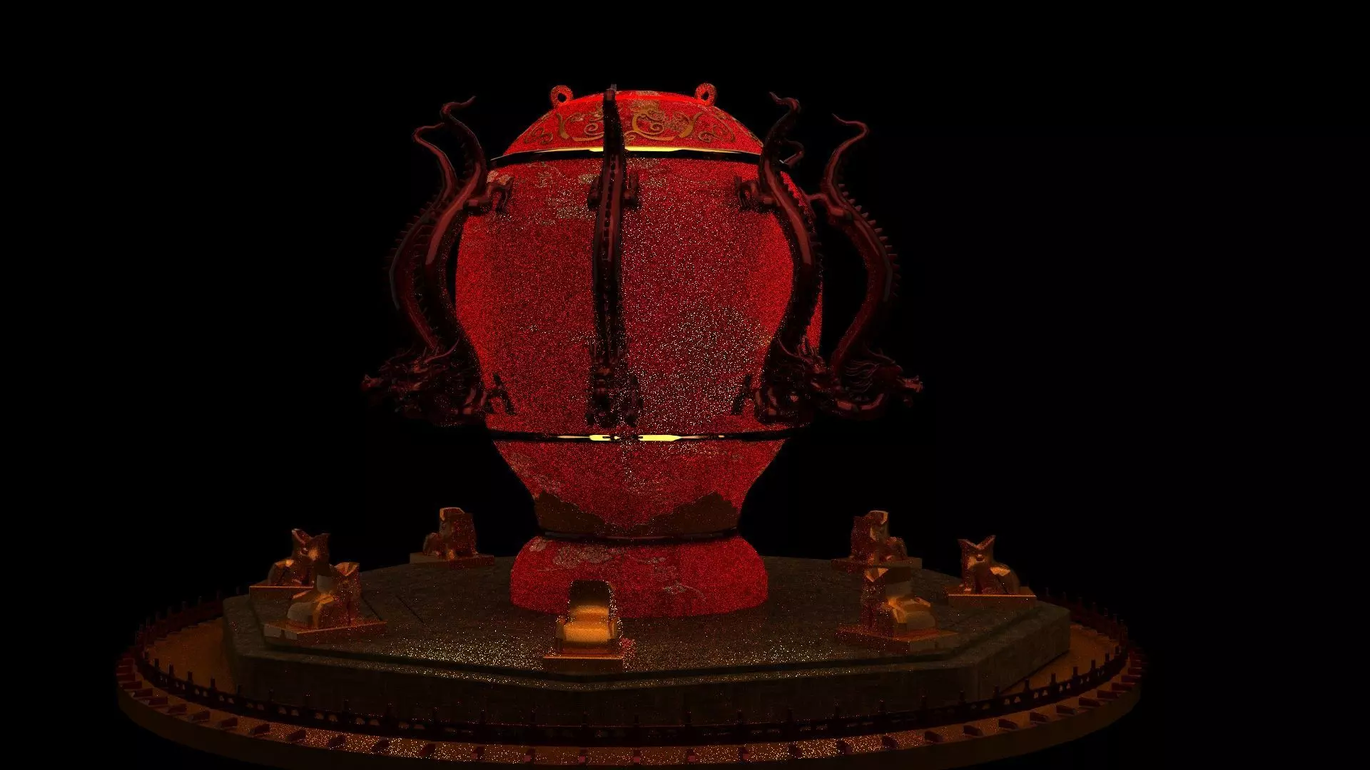 Chinese  dragon and toad figure  Low-poly 3D model_0