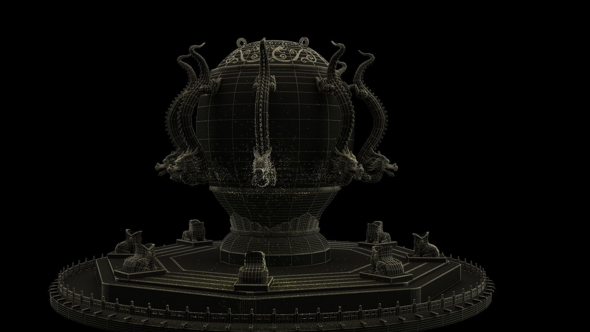 Chinese  dragon and toad figure  Low-poly 3D model_13