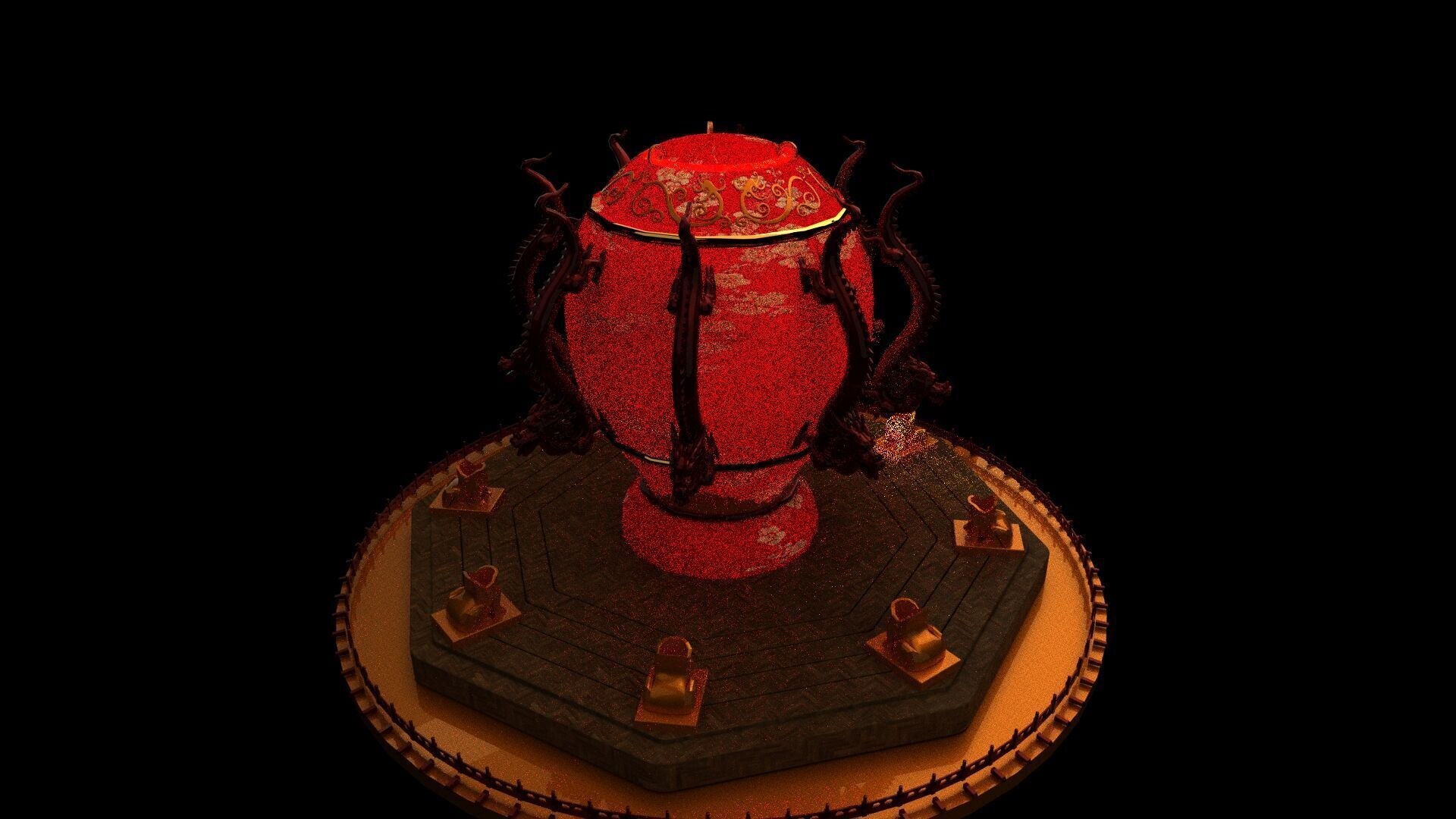 Chinese  dragon and toad figure  Low-poly 3D model_3