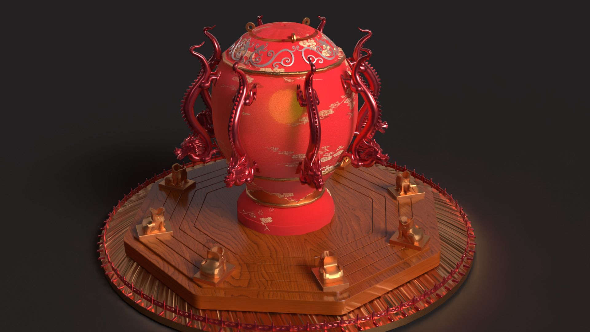 Chinese  dragon and toad figure  Low-poly 3D model_8