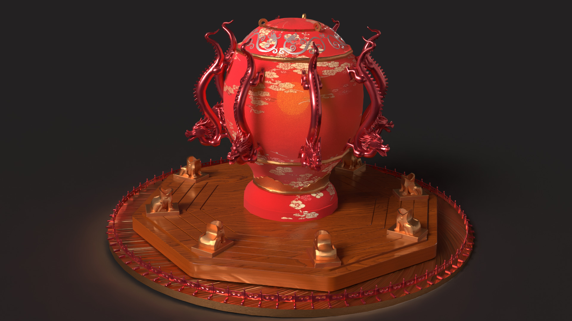 Chinese  dragon and toad figure  Low-poly 3D model_4