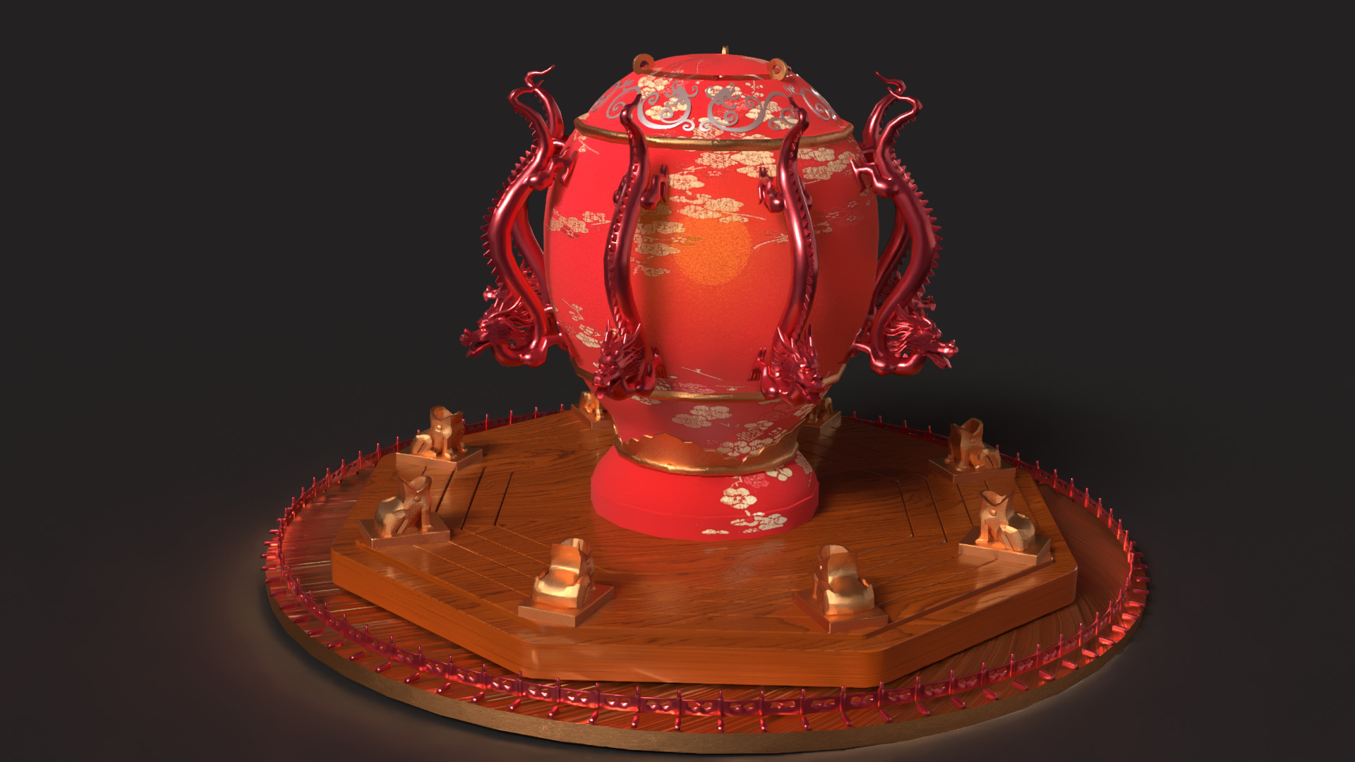 Chinese  dragon and toad figure  Low-poly 3D model_10