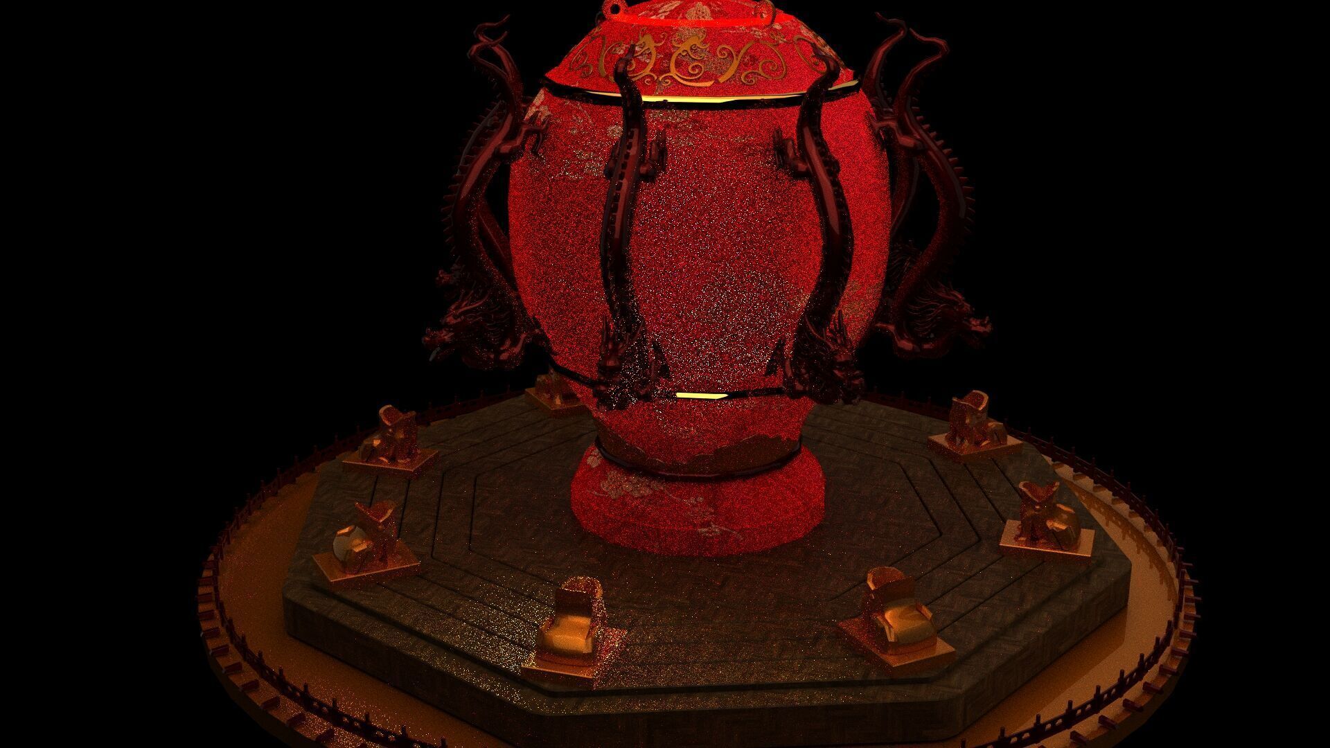 Chinese  dragon and toad figure  Low-poly 3D model_9