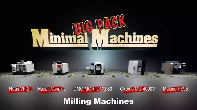milling machines pack Low-poly 3D model