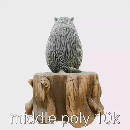 Woodland Nutria Sculpture on Textured Stump Low-poly 3D model