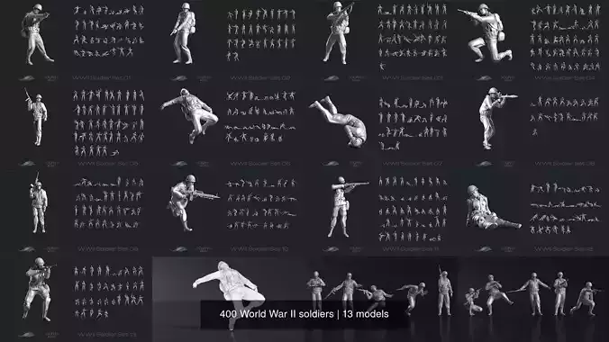 400 World War II soldiers 3D Model Collection