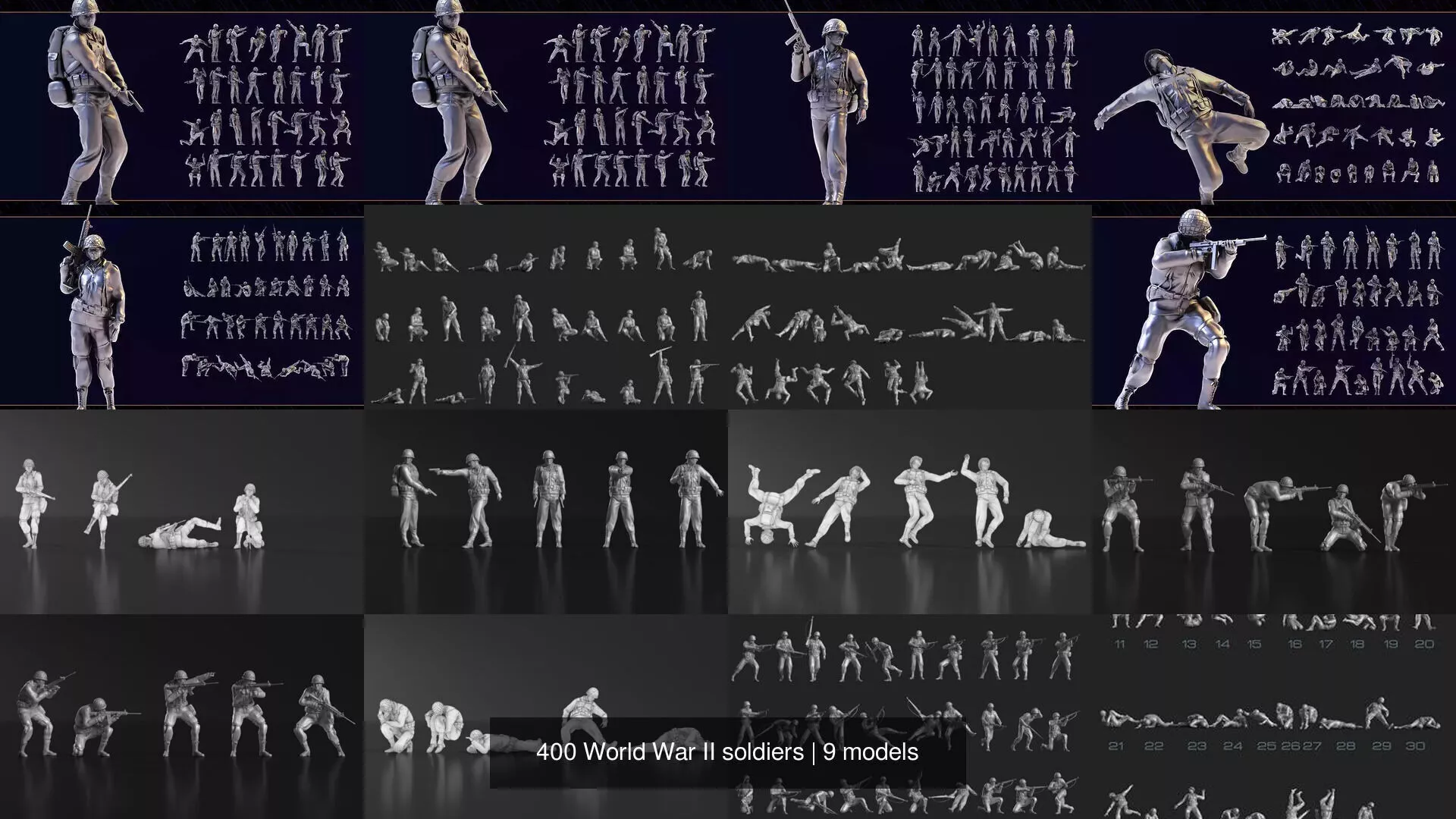 400 World War II soldiers 3D Model Pack