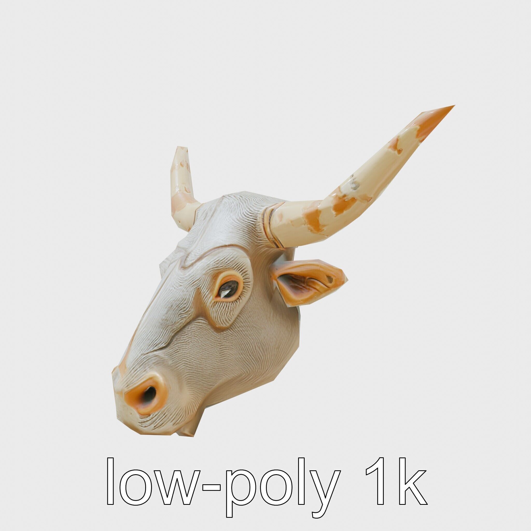 Lone Star Longhorn Bull Head Sculpture Low-poly 3D model_7