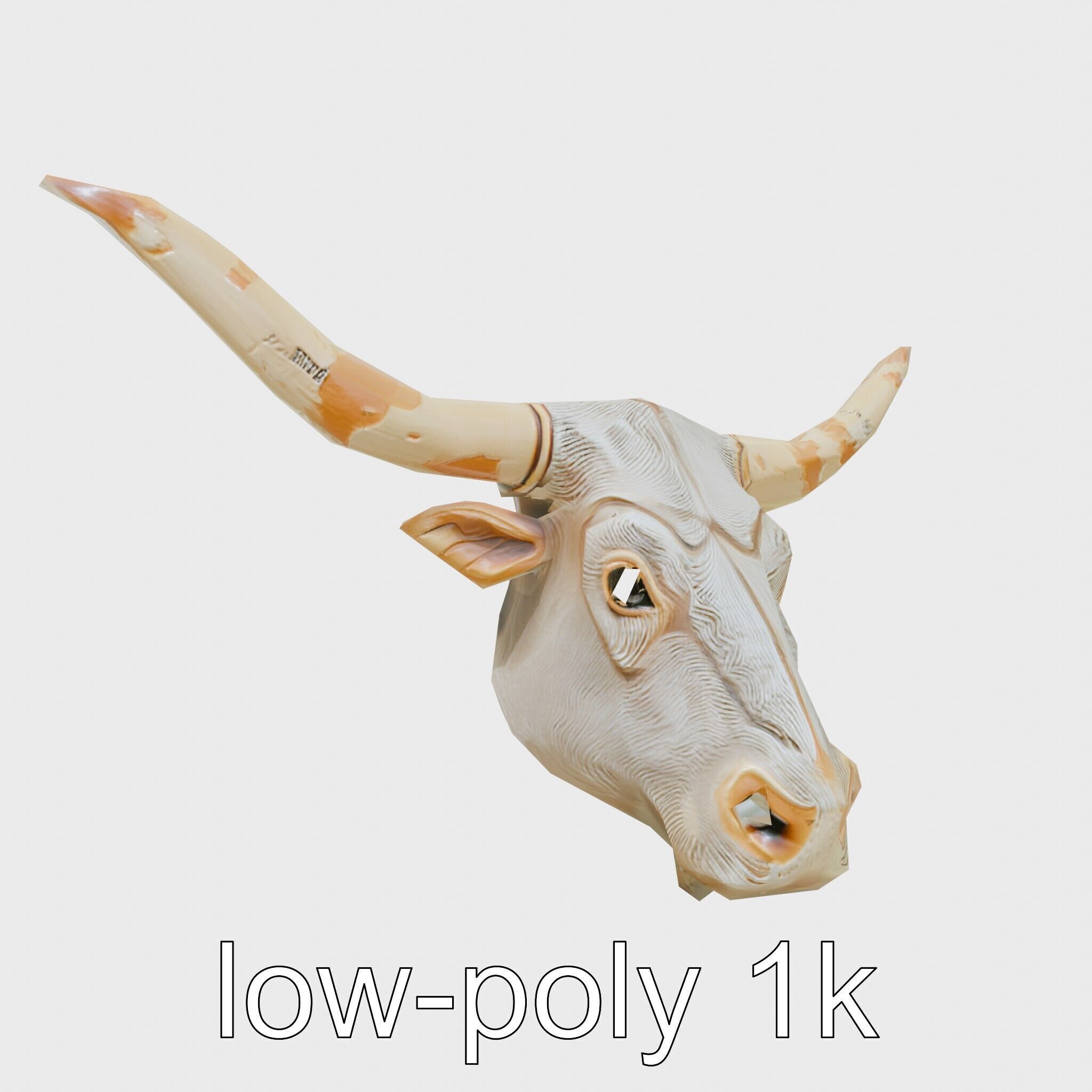 Lone Star Longhorn Bull Head Sculpture Low-poly 3D model_13
