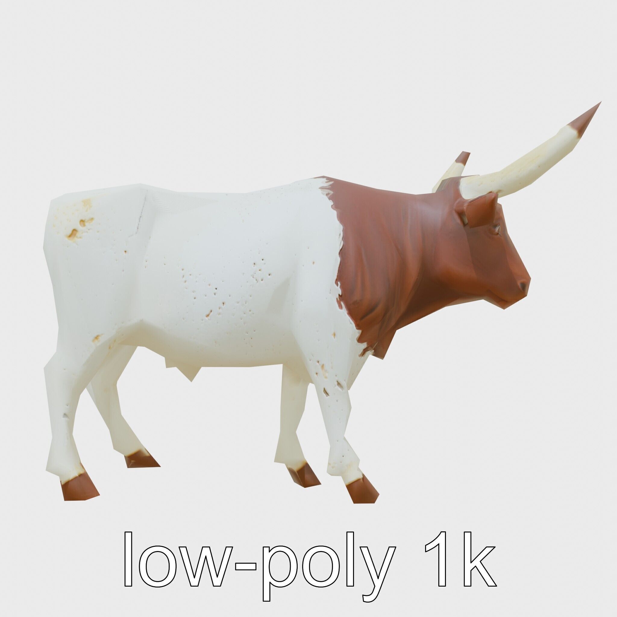 Texas Longhorn Bull Miniature Model Low-poly 3D model_7