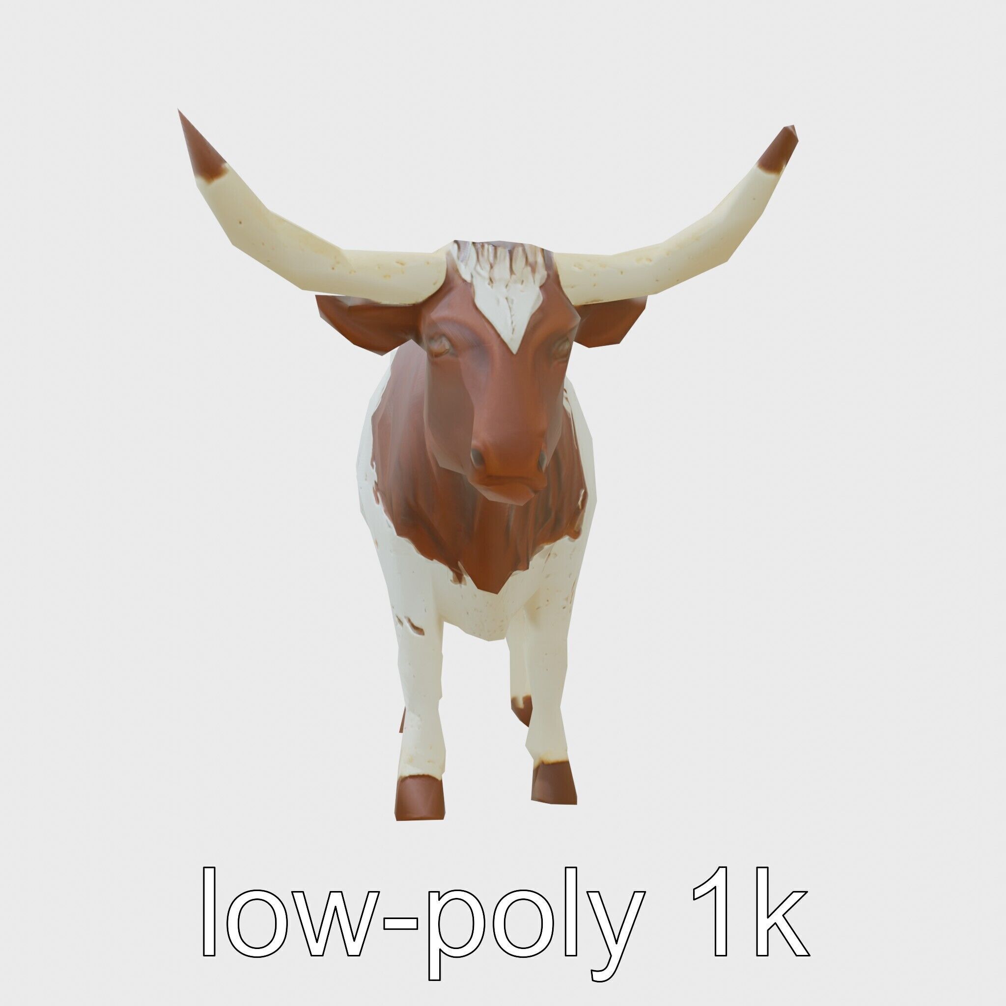 Texas Longhorn Bull Miniature Model Low-poly 3D model_19