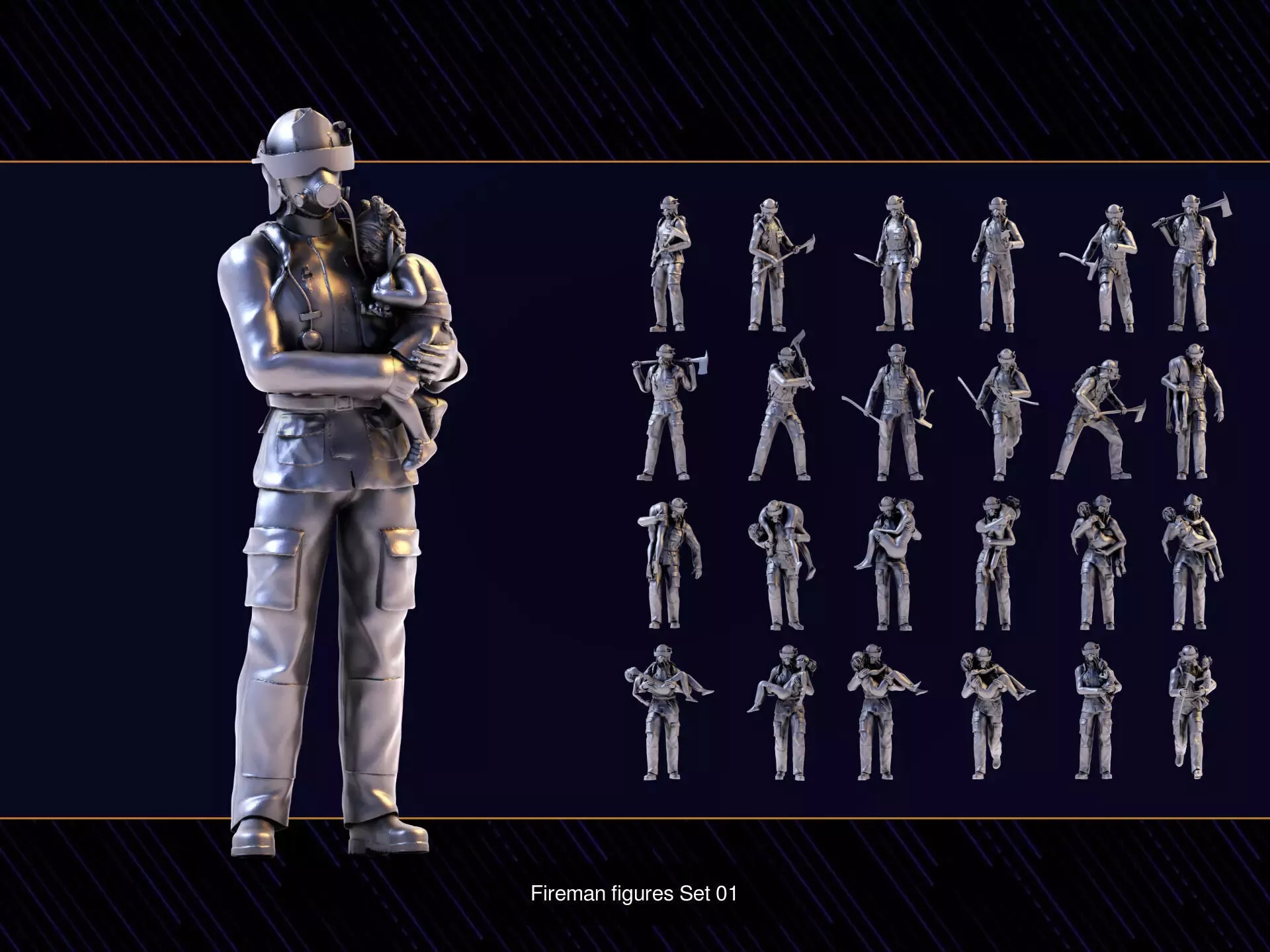 80 firefighter 3D Model Pack