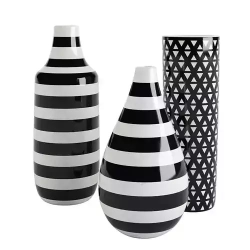Set of 3 black and white patterned vases