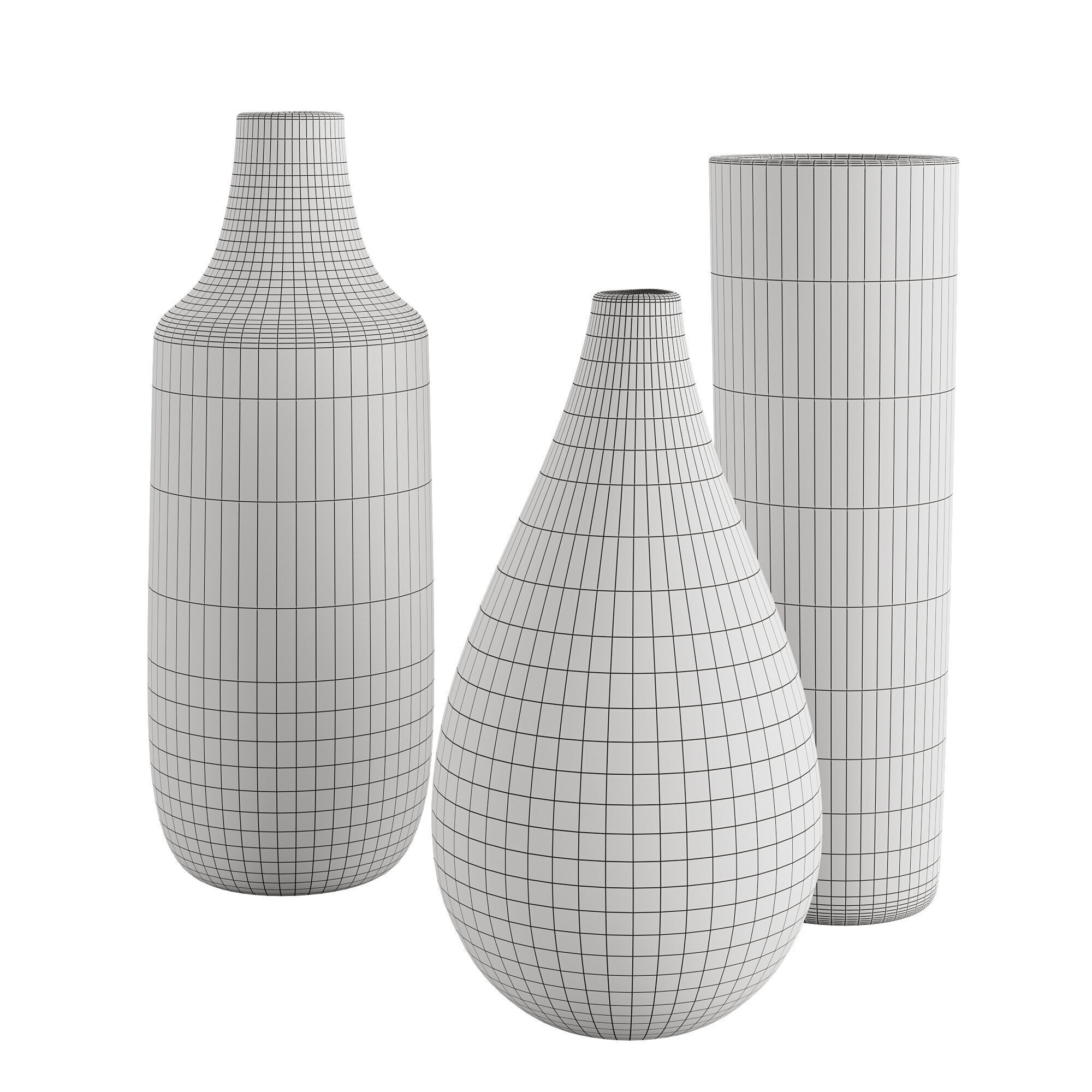 Set of 3 black and white patterned vases 3D model_3