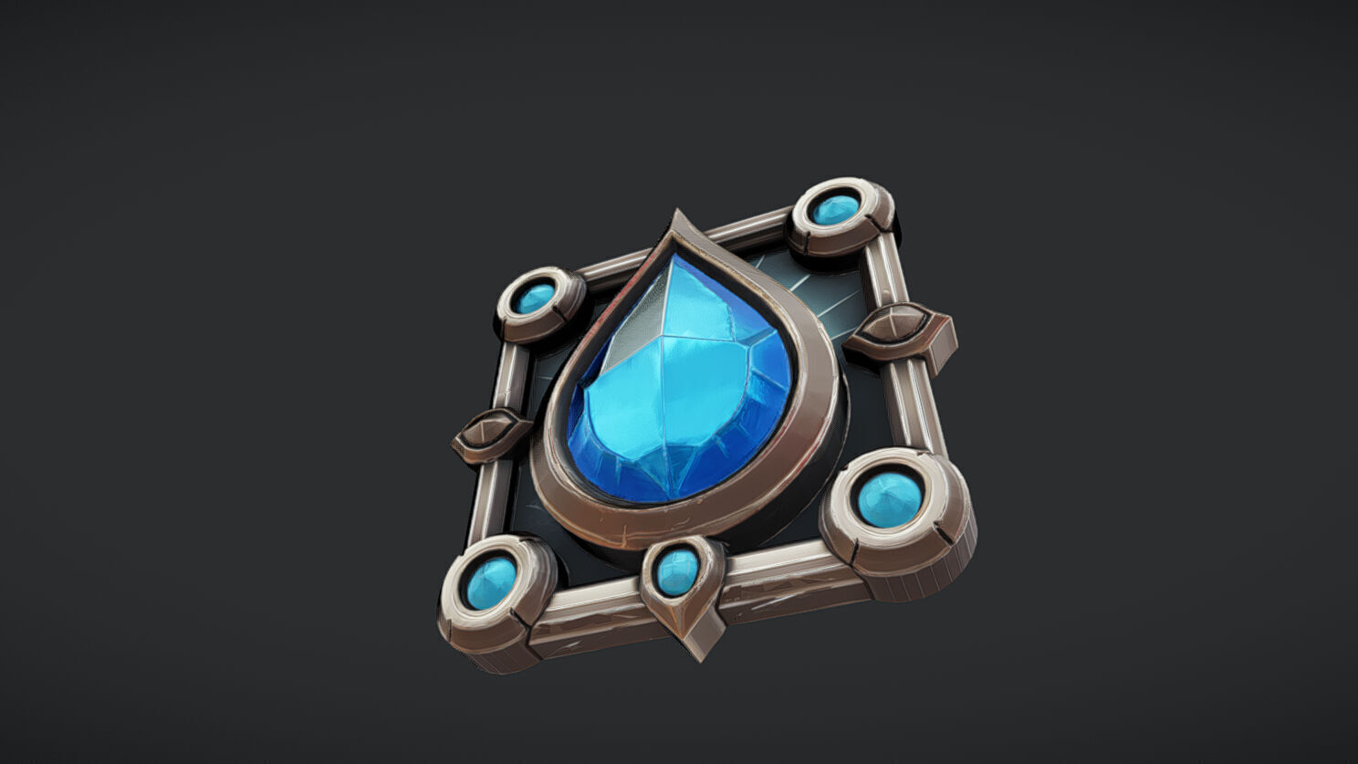 ornamental blue gem emblem 3D model_2