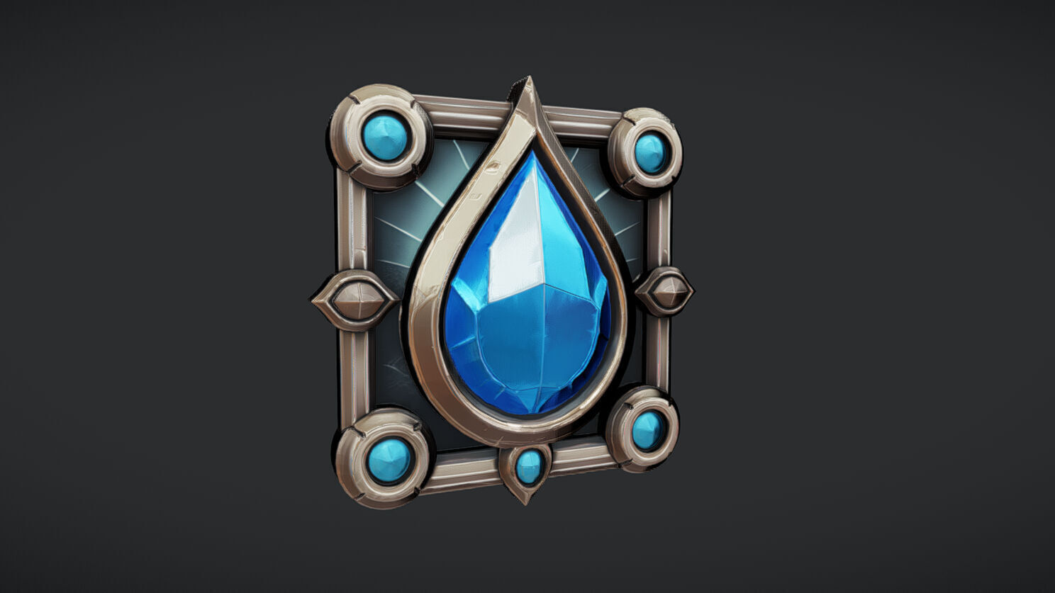 ornamental blue gem emblem 3D model_4