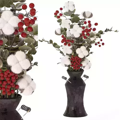Festive Christmas Vase with Winter Berries and Cotton Accents