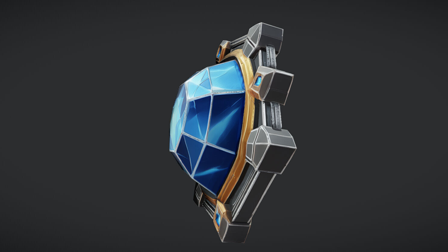 glowing blue gemstone in ornate setting 3D model_2