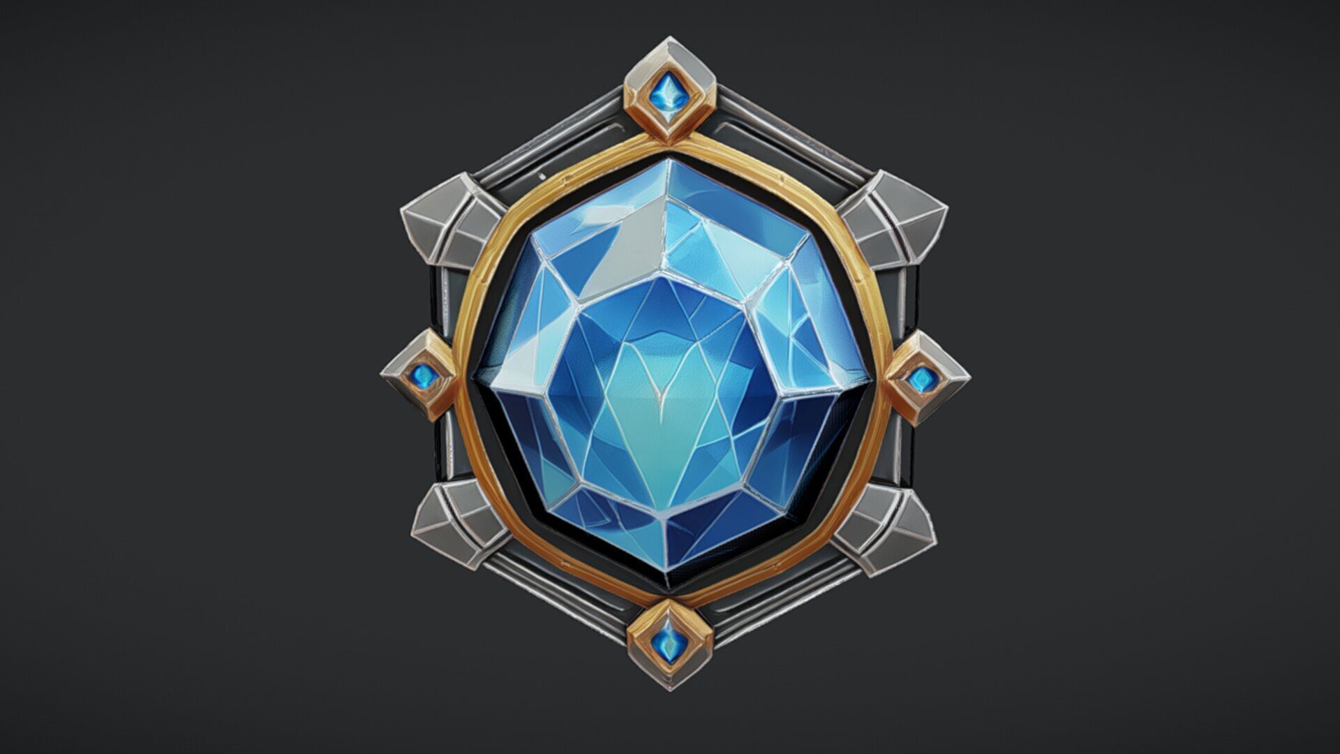 glowing blue gemstone in ornate setting 3D model_6