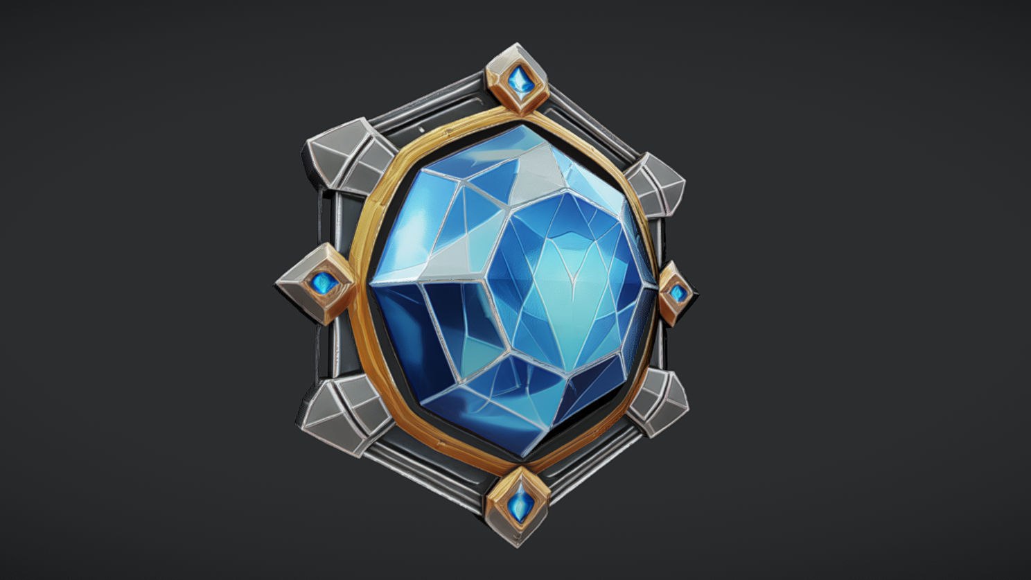 glowing blue gemstone in ornate setting 3D model_1