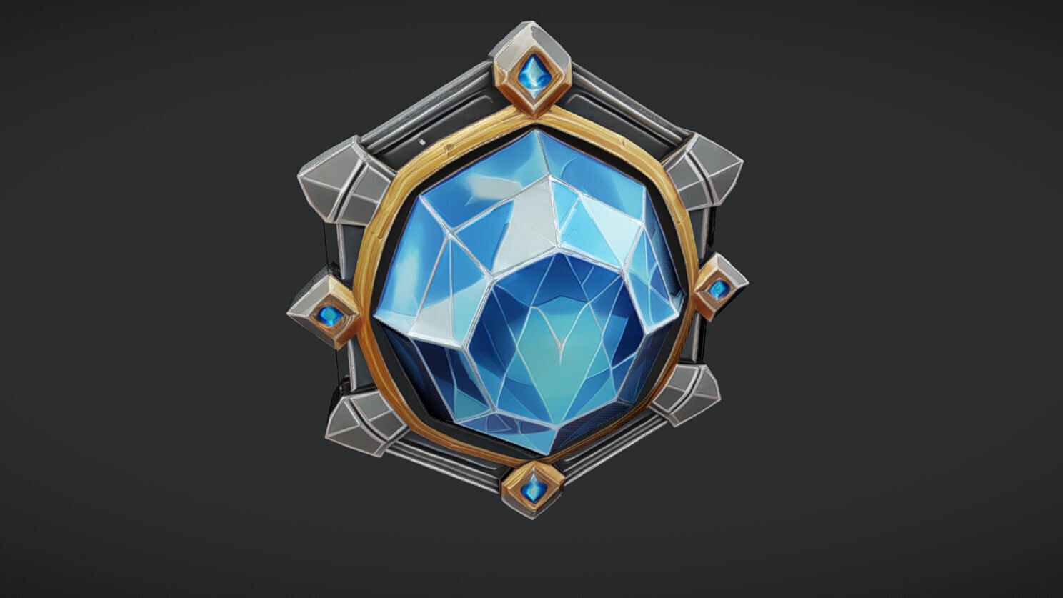 glowing blue gemstone in ornate setting 3D model_3
