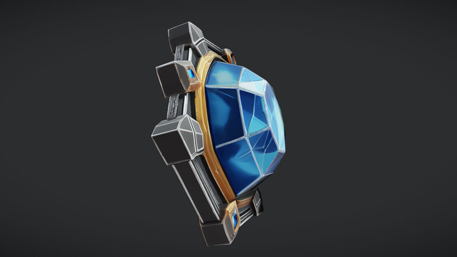 glowing blue gemstone in ornate setting 3D model_4