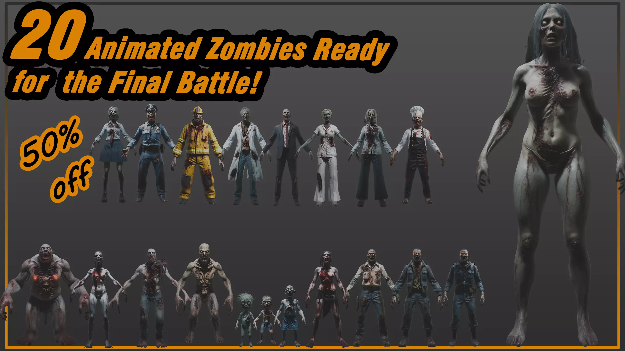 20 Animated Zombie Characters Game Ready Low Poly 3D Model Collection_0