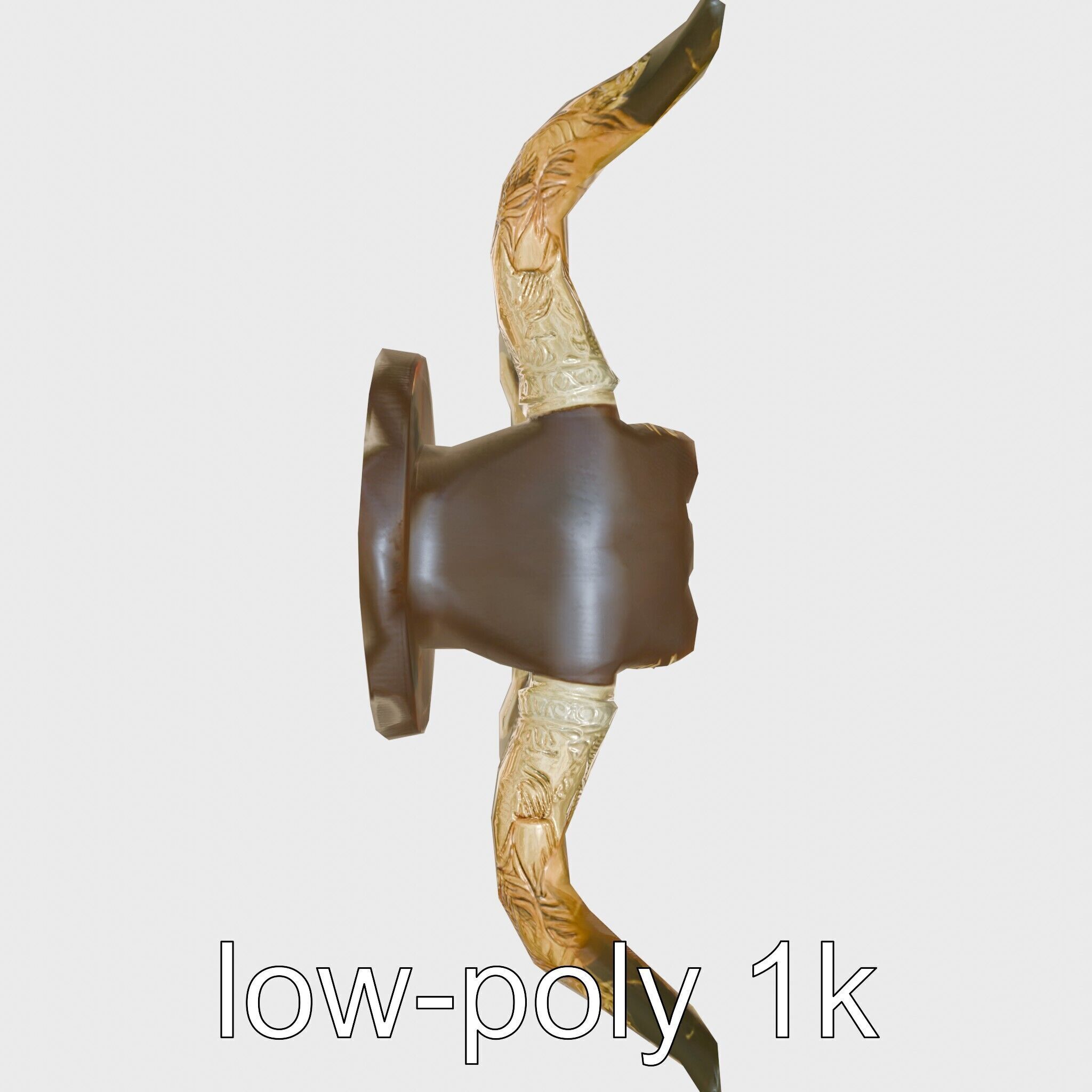 Westward Bull Head with Decorative Horns and Oak Mount Low-poly 3D model_23