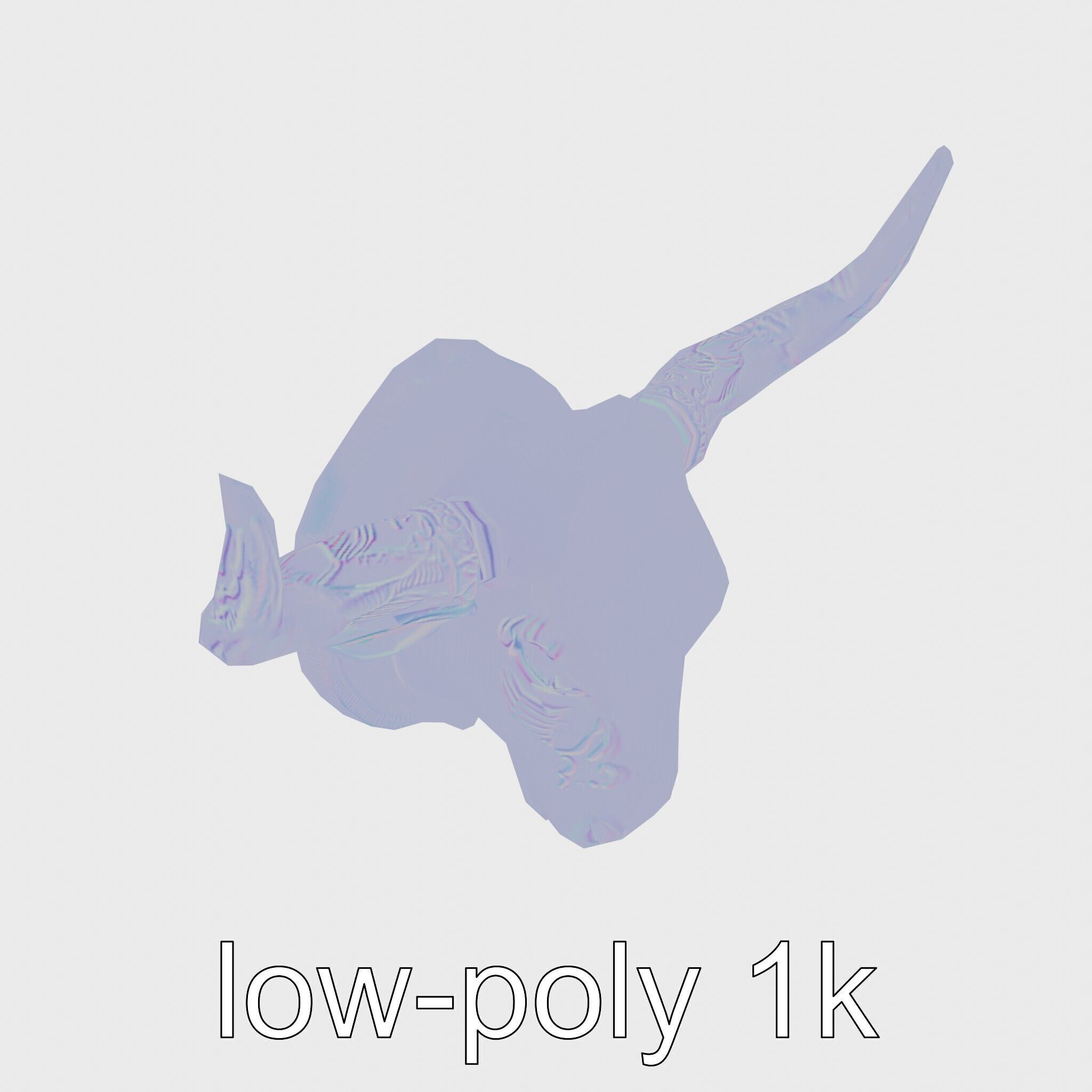 Westward Bull Head with Decorative Horns and Oak Mount Low-poly 3D model_19