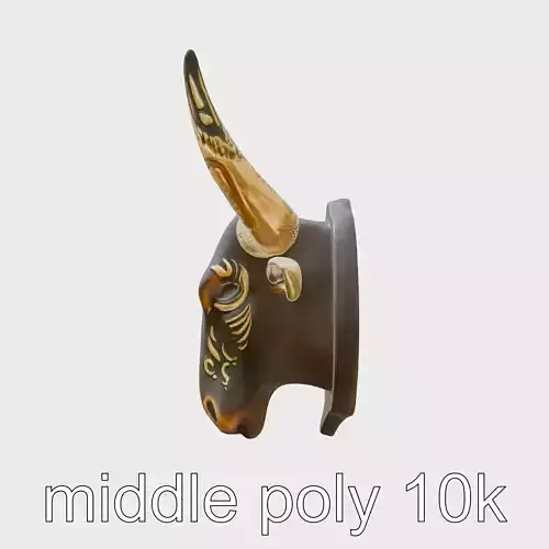 Westward Bull Head with Decorative Horns and Oak Mount