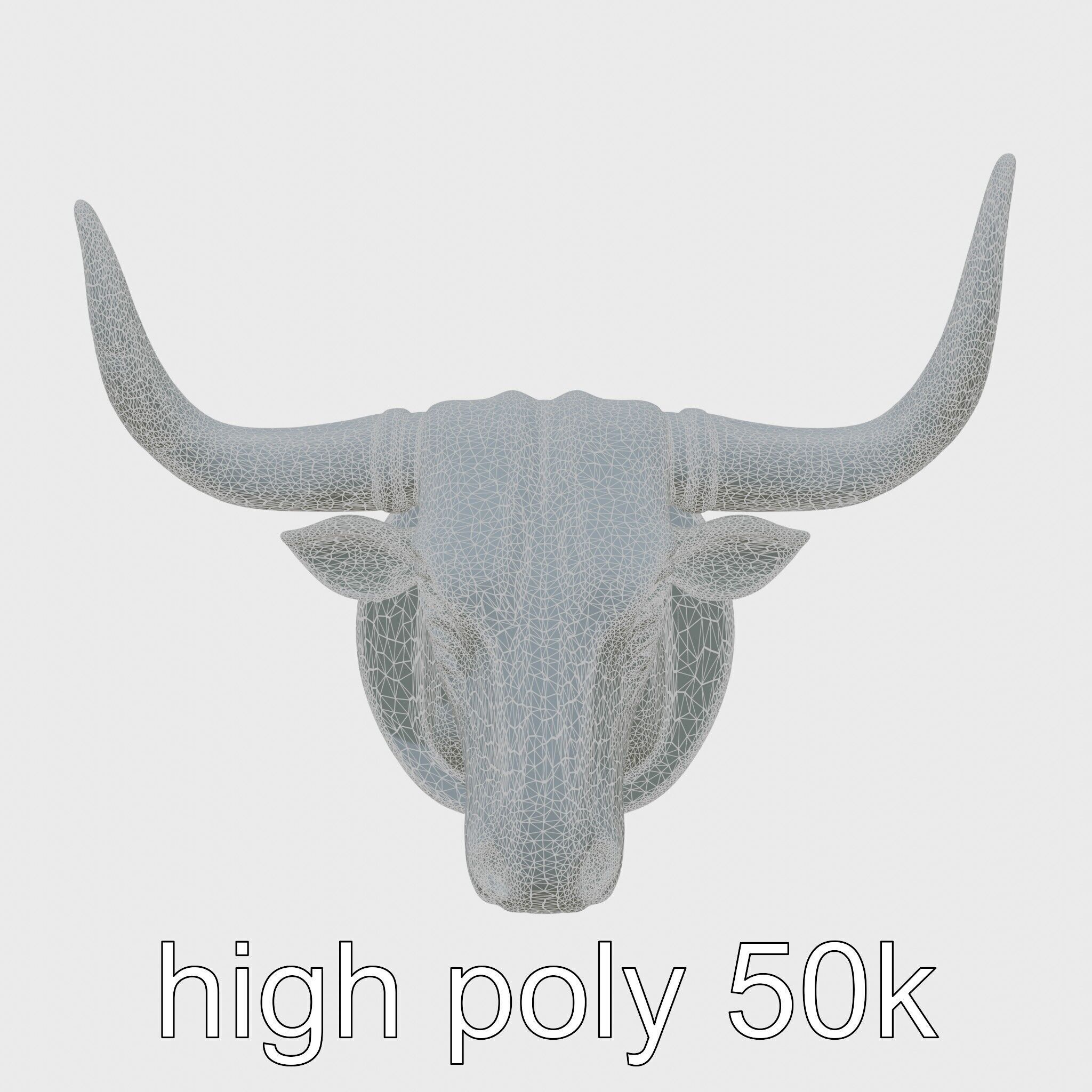 Westward Bull Head with Decorative Horns and Oak Mount Low-poly 3D model_31