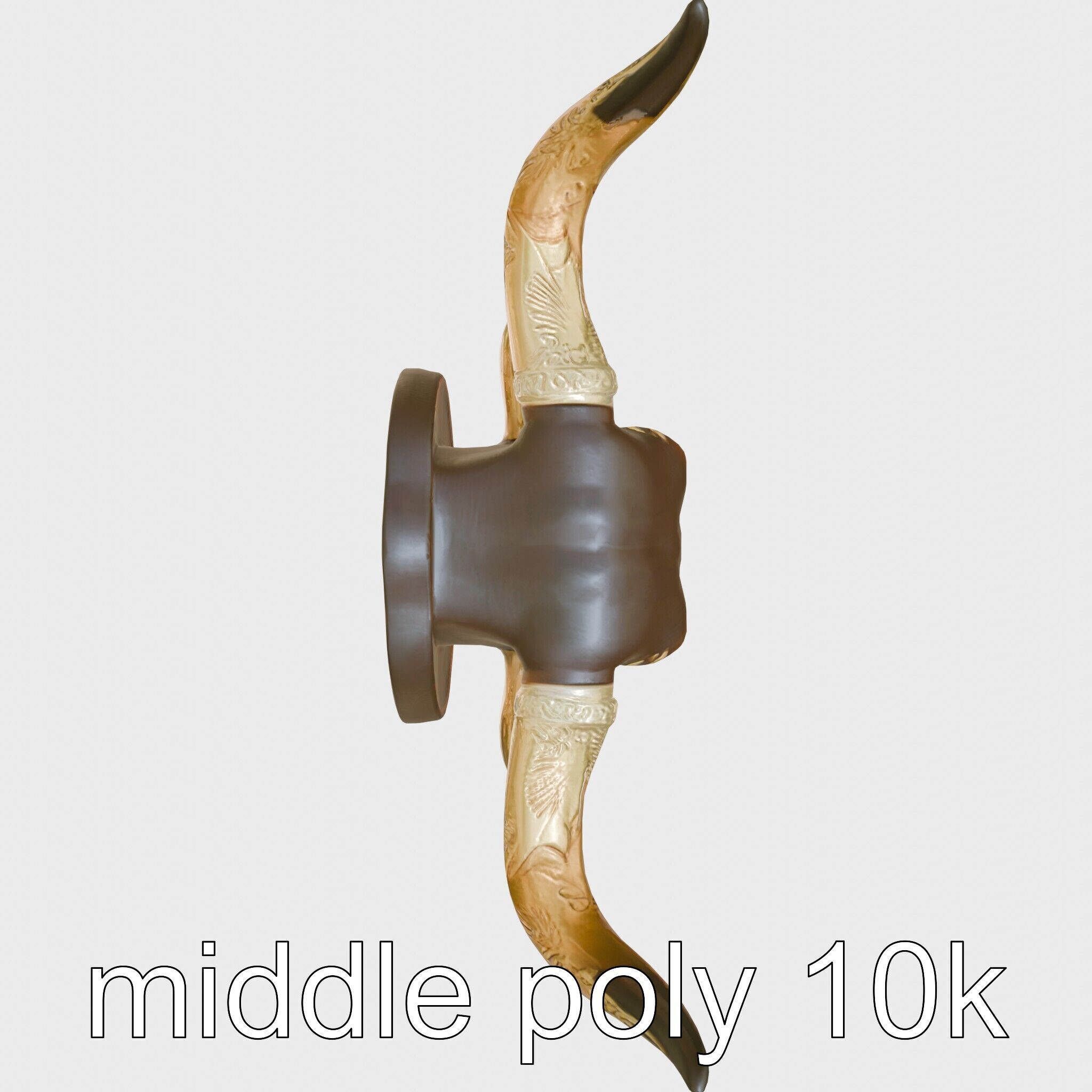 Westward Bull Head with Decorative Horns and Oak Mount Low-poly 3D model_24