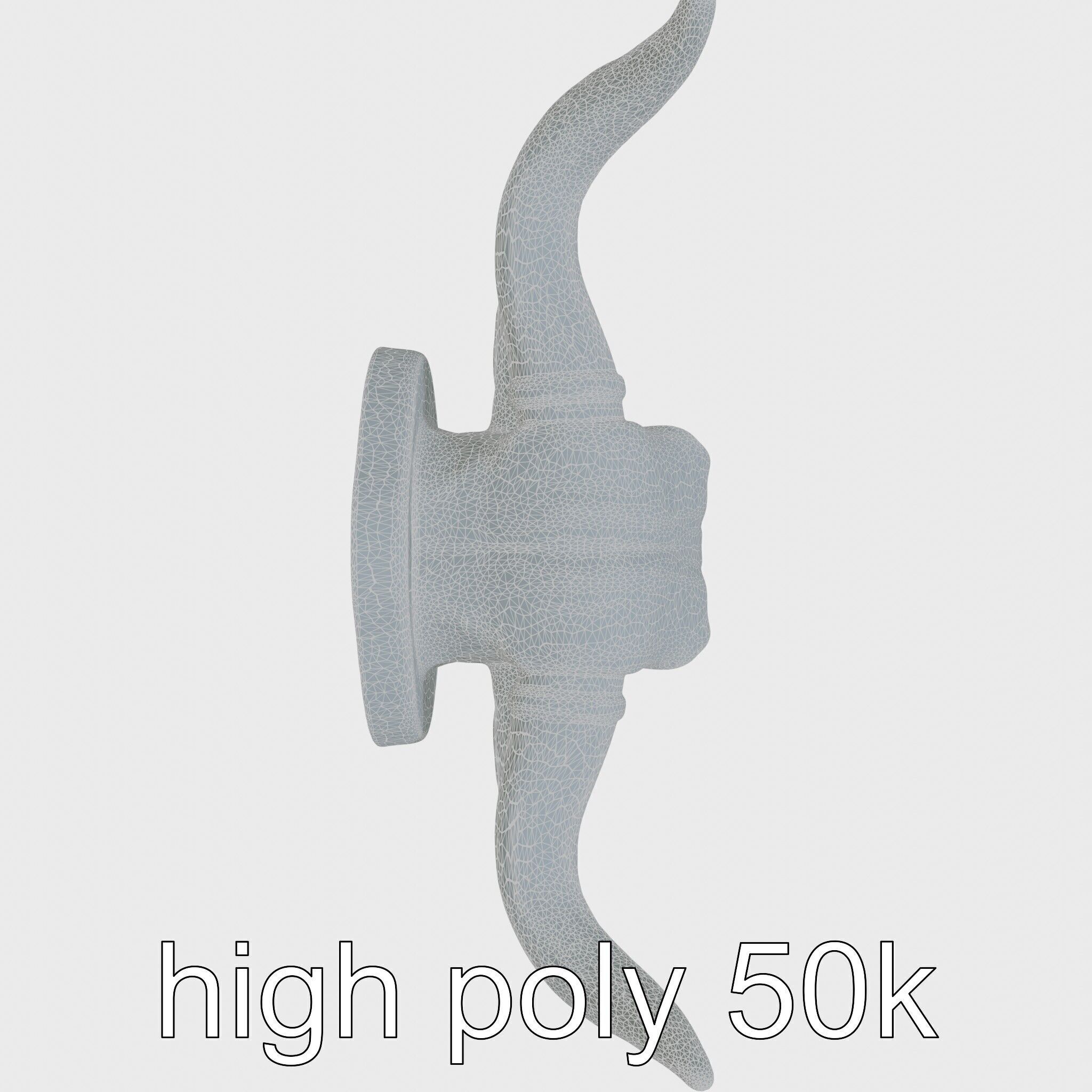 Westward Bull Head with Decorative Horns and Oak Mount Low-poly 3D model_17
